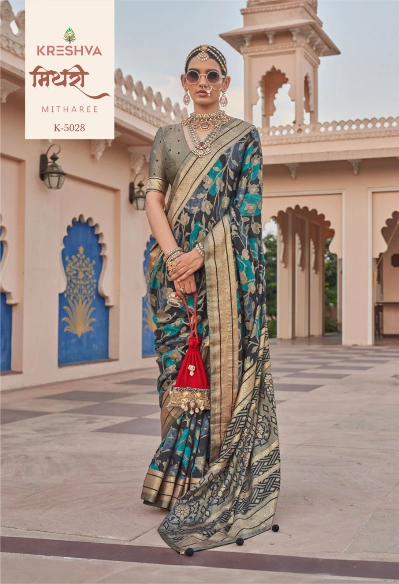 Kreshva Mitharee Pv Georgette Brunout Fancy Design Saree Collection 4