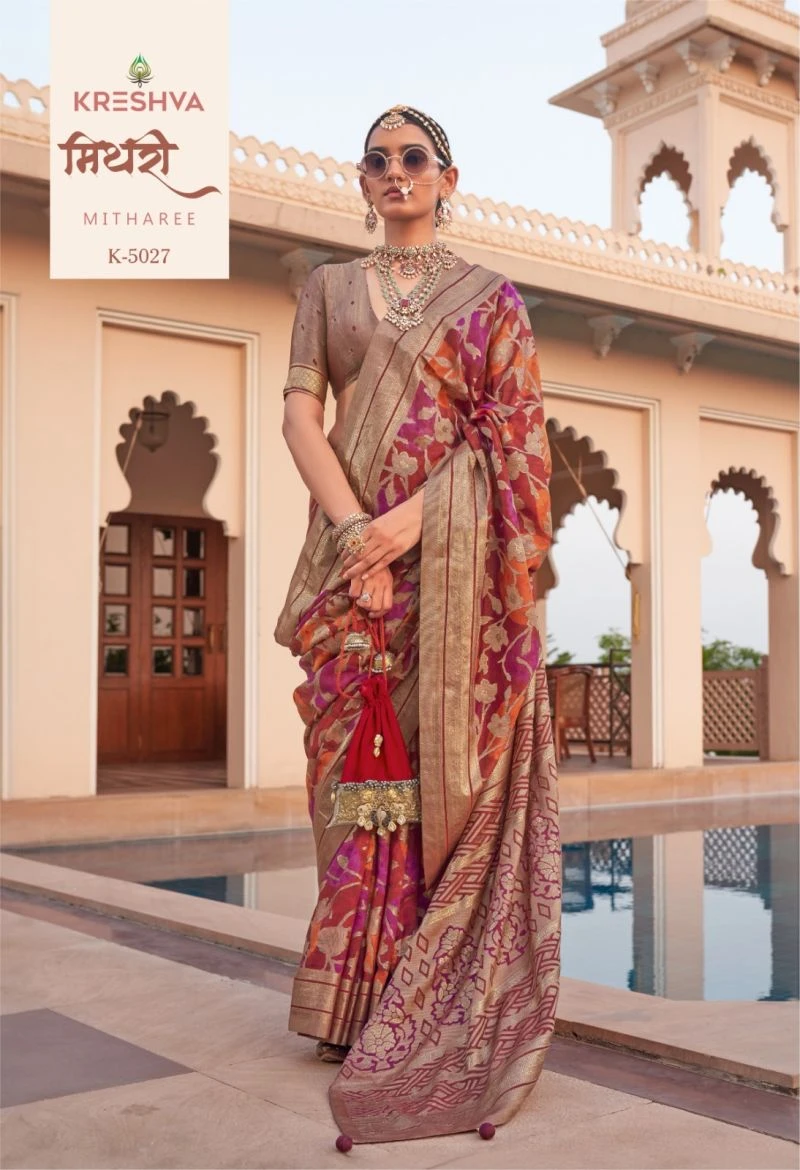 Kreshva Mitharee Pv Georgette Brunout Fancy Design Saree Collection 5