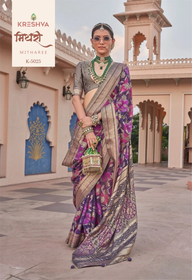 Kreshva Mitharee Pv Georgette Brunout Fancy Design Saree Collection 6