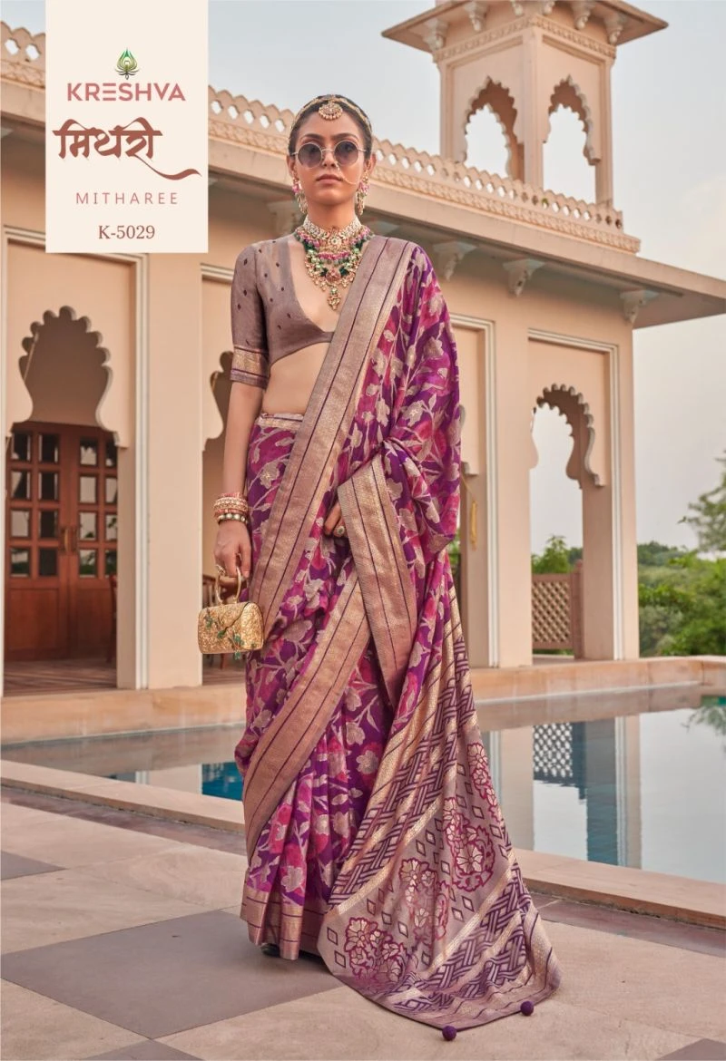 Kreshva Mitharee Pv Georgette Brunout Fancy Design Saree Collection 7