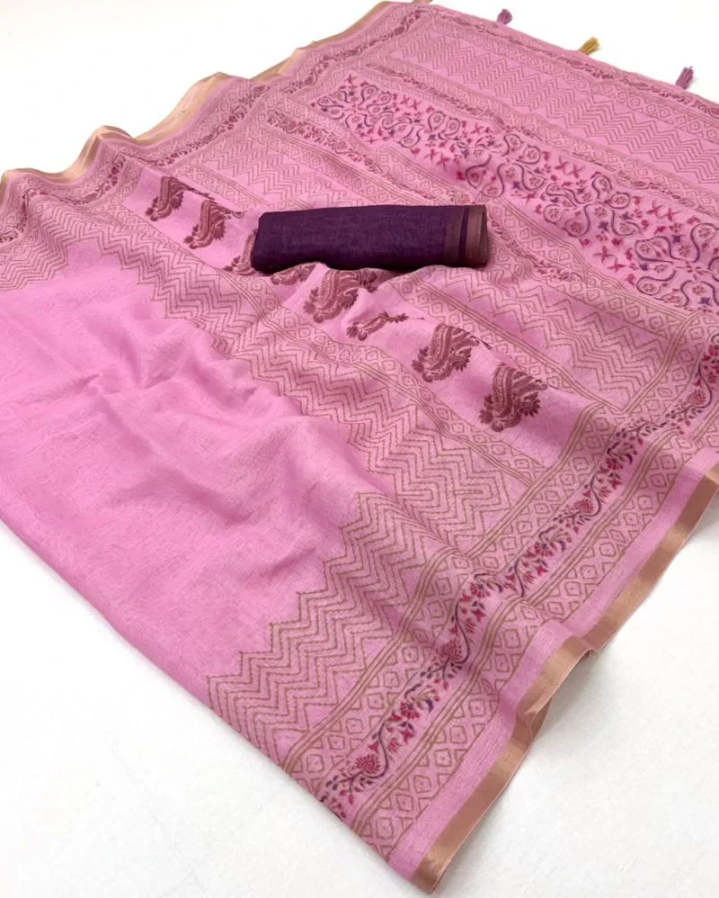Lisha D No 312001 to 04 Soft Cotton Linen Zari Border Saree