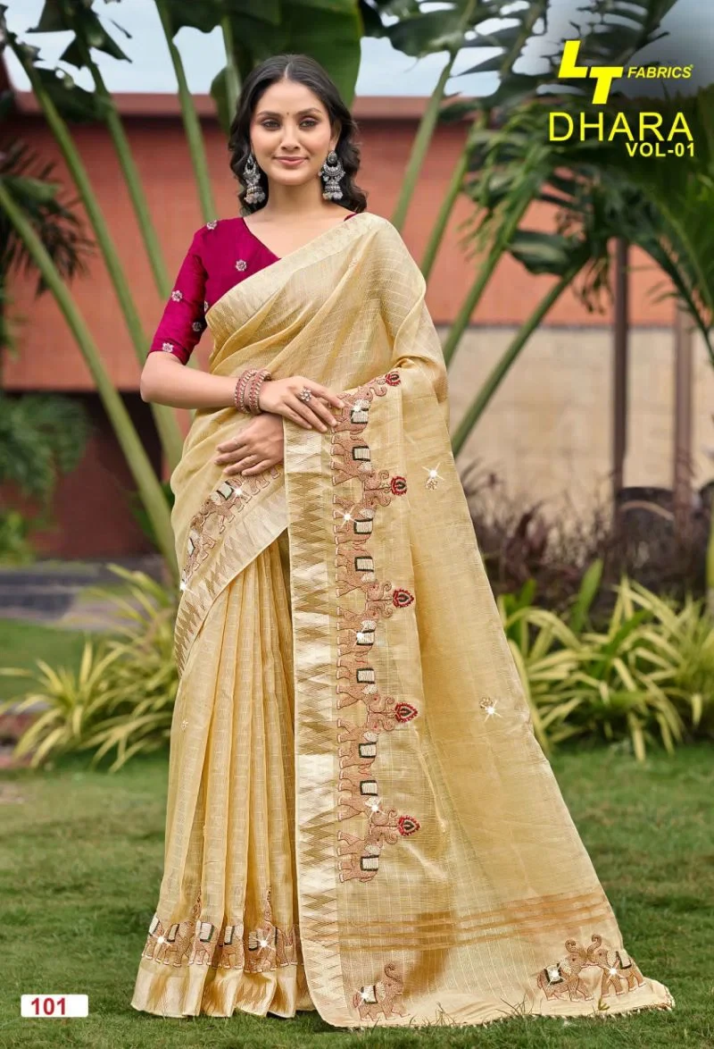 Lt Dhara Vol 1 Kora Silk Beads Work Saree Collection 2