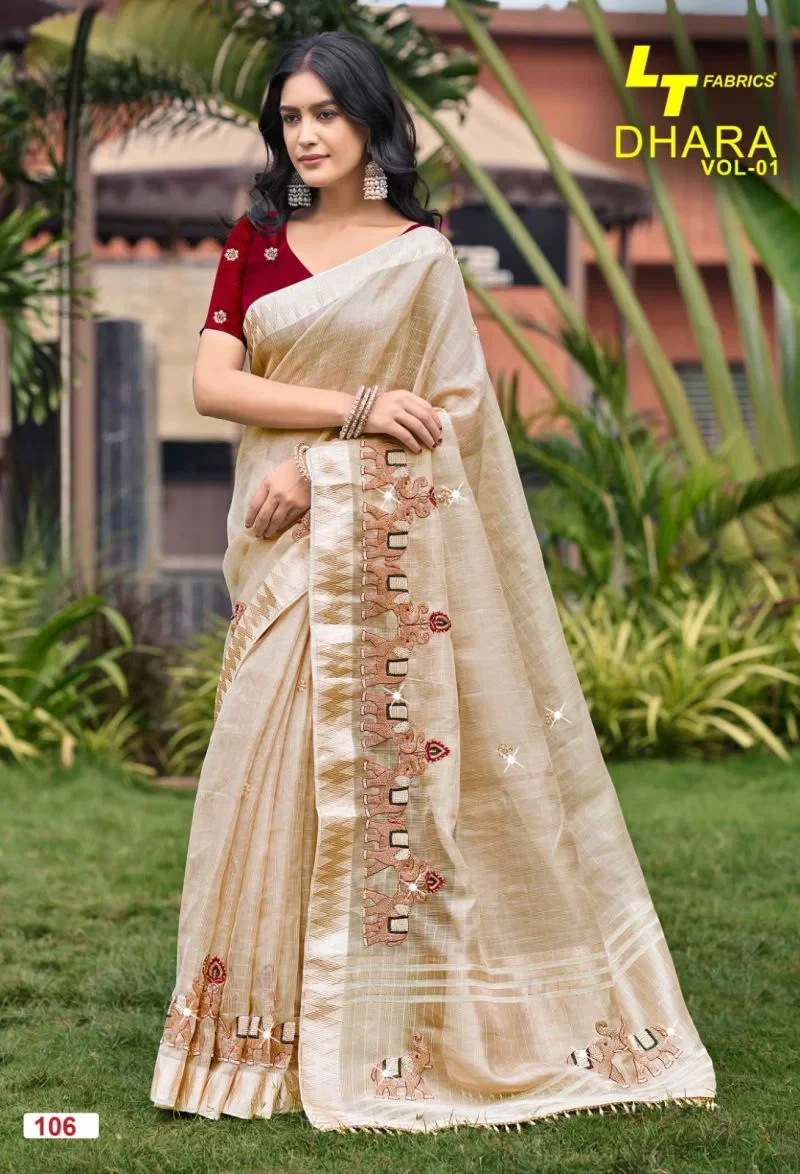 Lt Dhara Vol 1 Kora Silk Beads Work Saree Collection 4