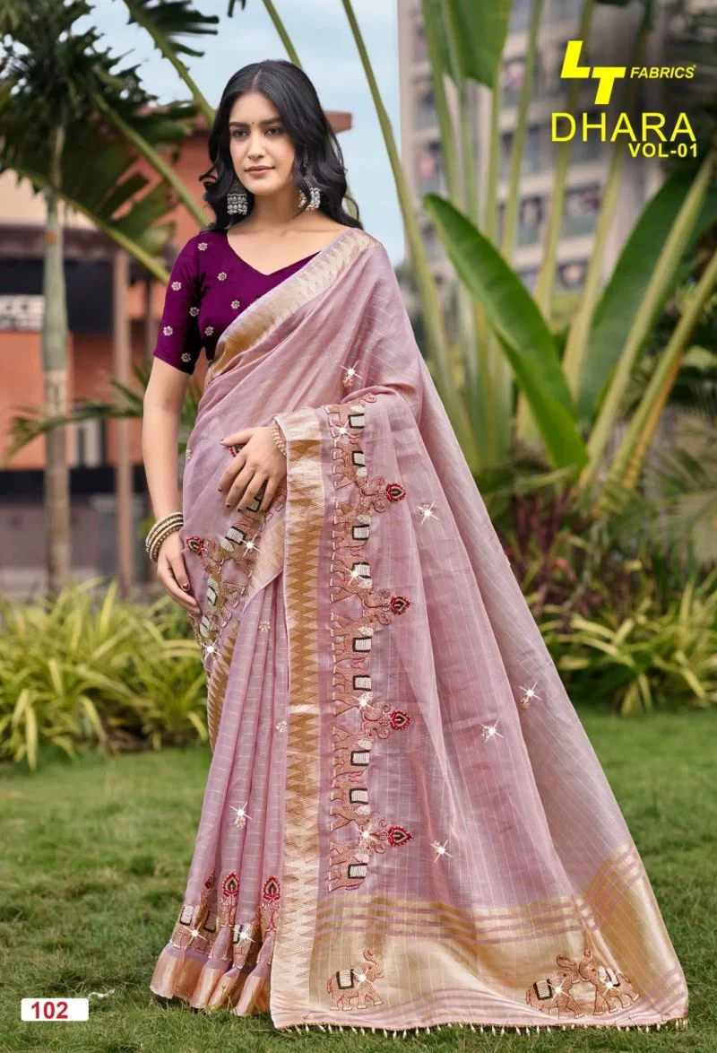 Lt Dhara Vol 1 Kora Silk Beads Work Saree Collection 5
