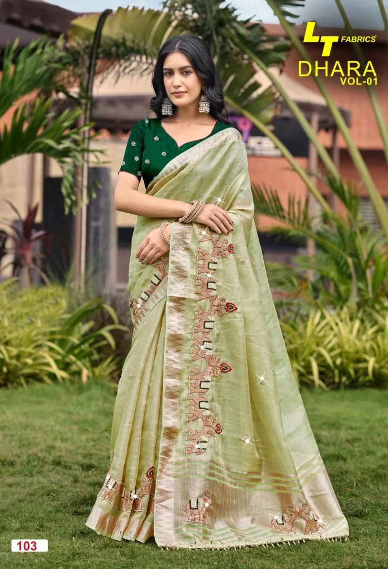 Lt Dhara Vol 1 Kora Silk Beads Work Saree Collection 6
