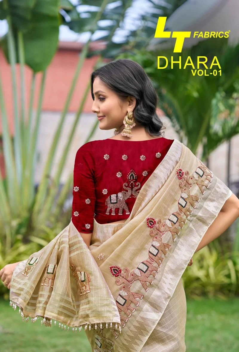 Lt Dhara Vol 1 Kora Silk Beads Work Saree Collection 8