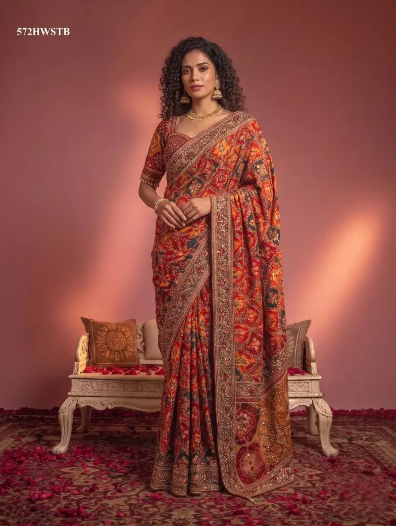 Mahotsav Nimaya Rajwadi Vol 5 Crape Silk Aari Work Saree Collection 4