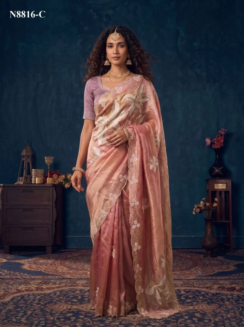 Mahotsav Nimaya Sanskriti Vol 1 Organza Silk Jarkan Work Saree Collection 10
