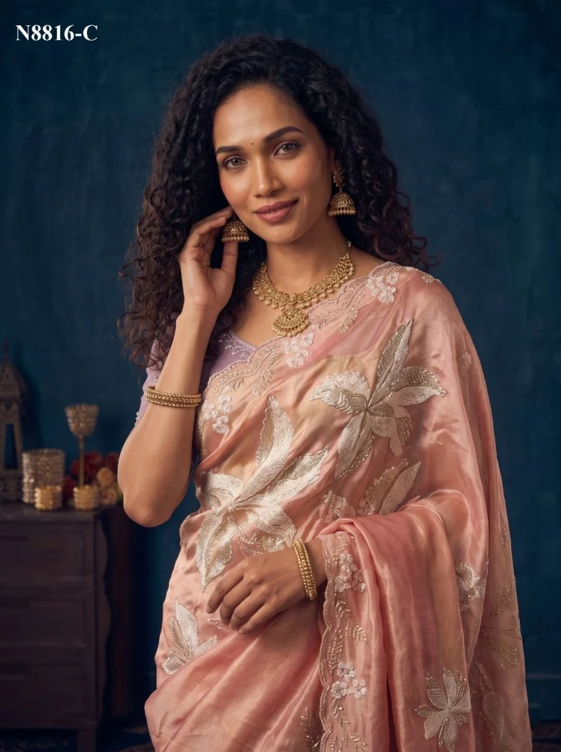 Mahotsav Nimaya Sanskriti Vol 1 Organza Silk Jarkan Work Saree Collection 11