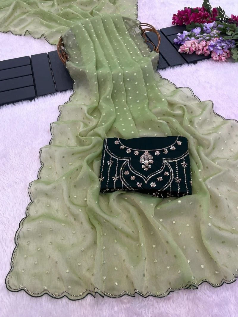Mandakini Kf Moss Butti Two Tone Embroidered Saree Collection 4