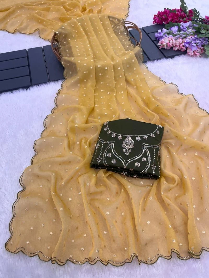 Mandakini Kf Moss Butti Two Tone Embroidered Saree Collection 6