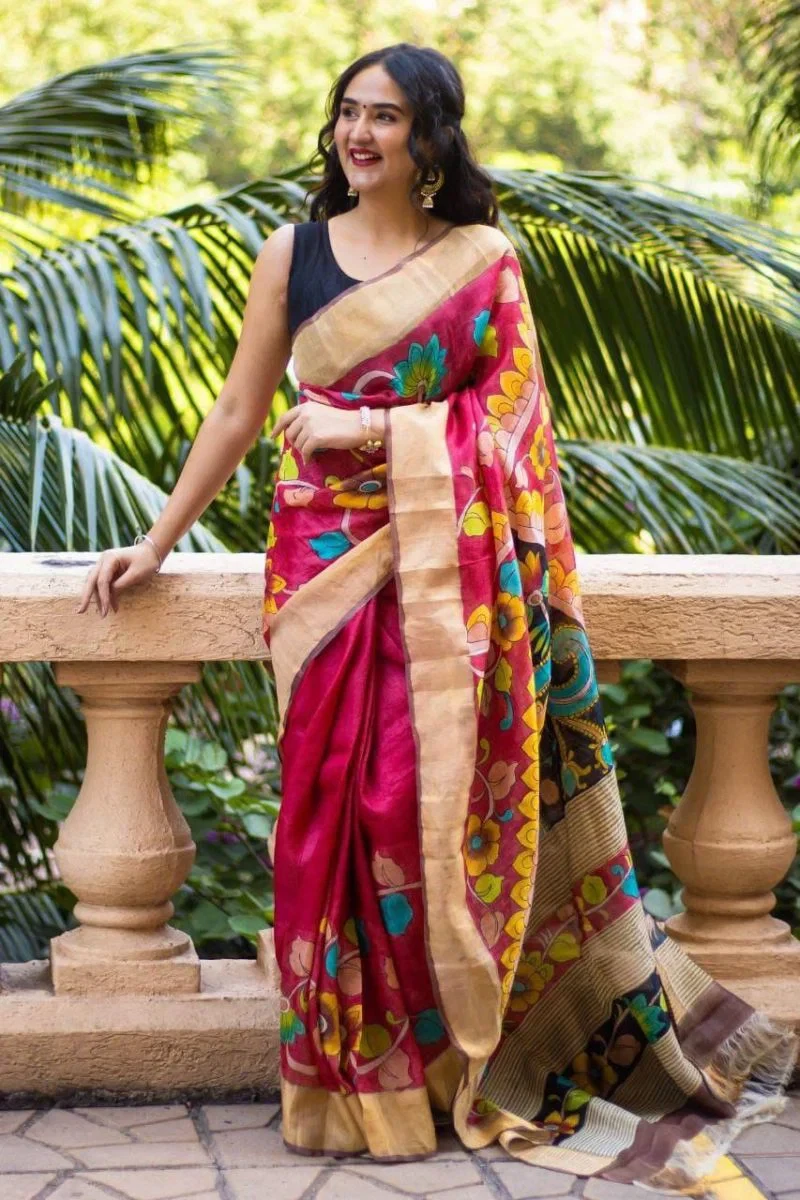 Meraki Vol 30 Tusser Silk Kalamkari Design Saree Collection