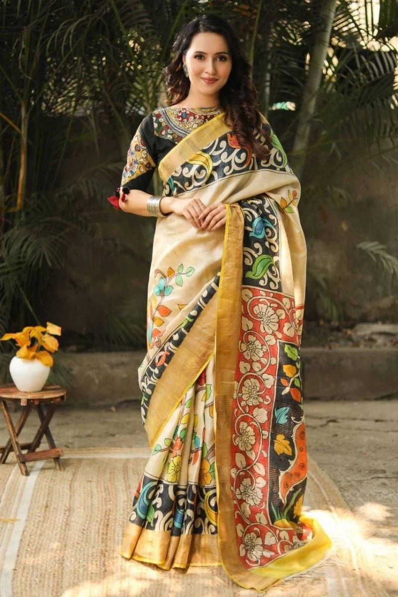 Meraki Vol 30 Tusser Silk Kalamkari Design Saree Collection 3