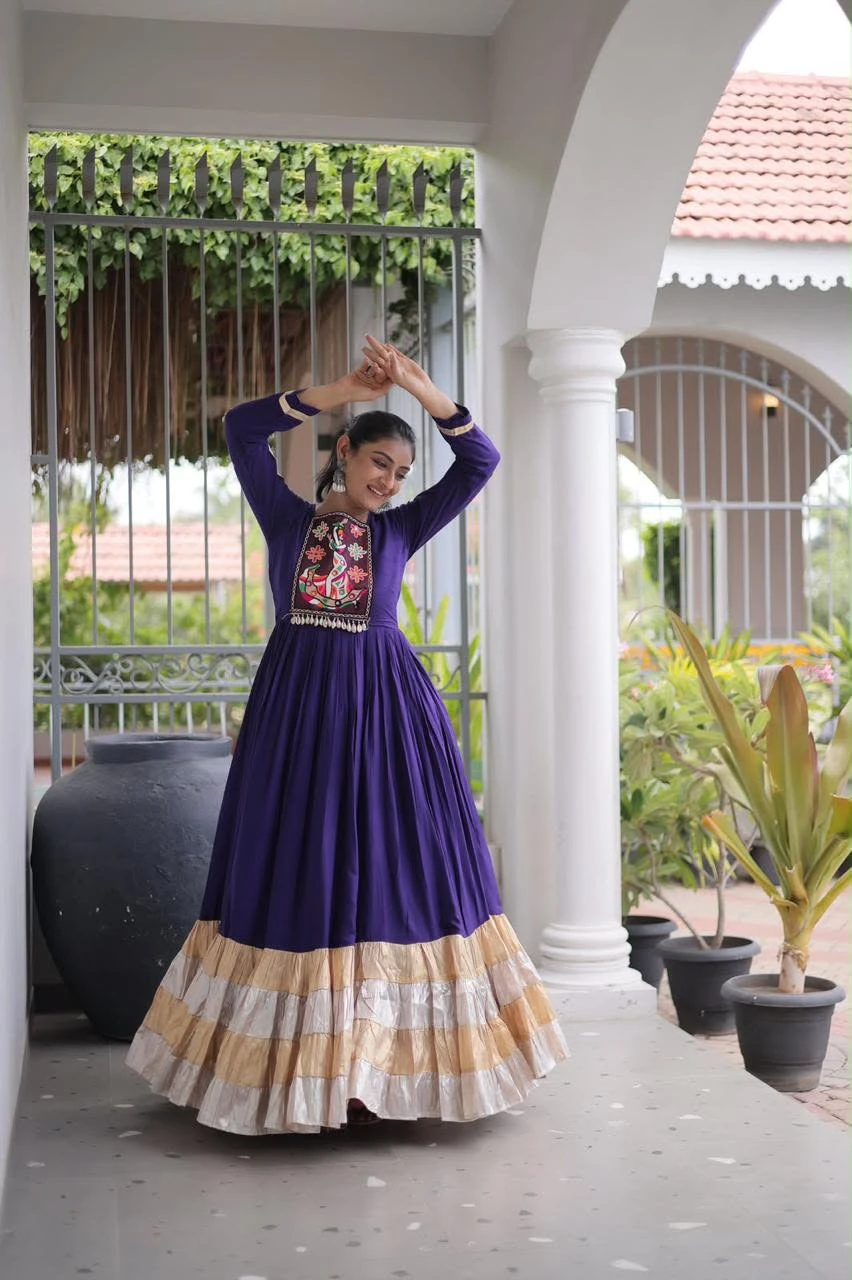 Navratri Gown Collection Rayon Gown With Kutchi Gamthi Work 6