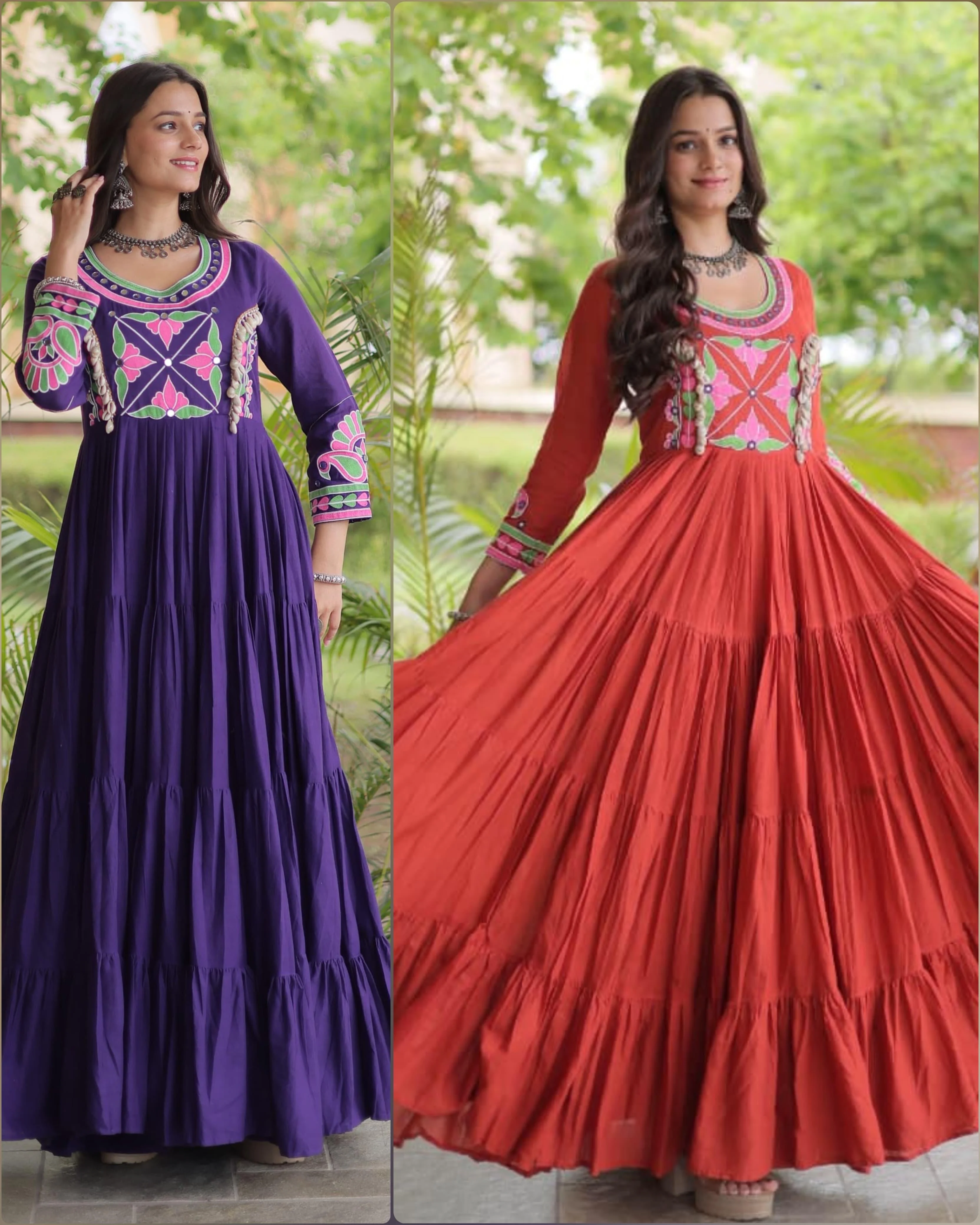 Navratri Gown Collections 2026 Kora Cotton Gown With Multi Thread Embroidery And Mirror Work 1