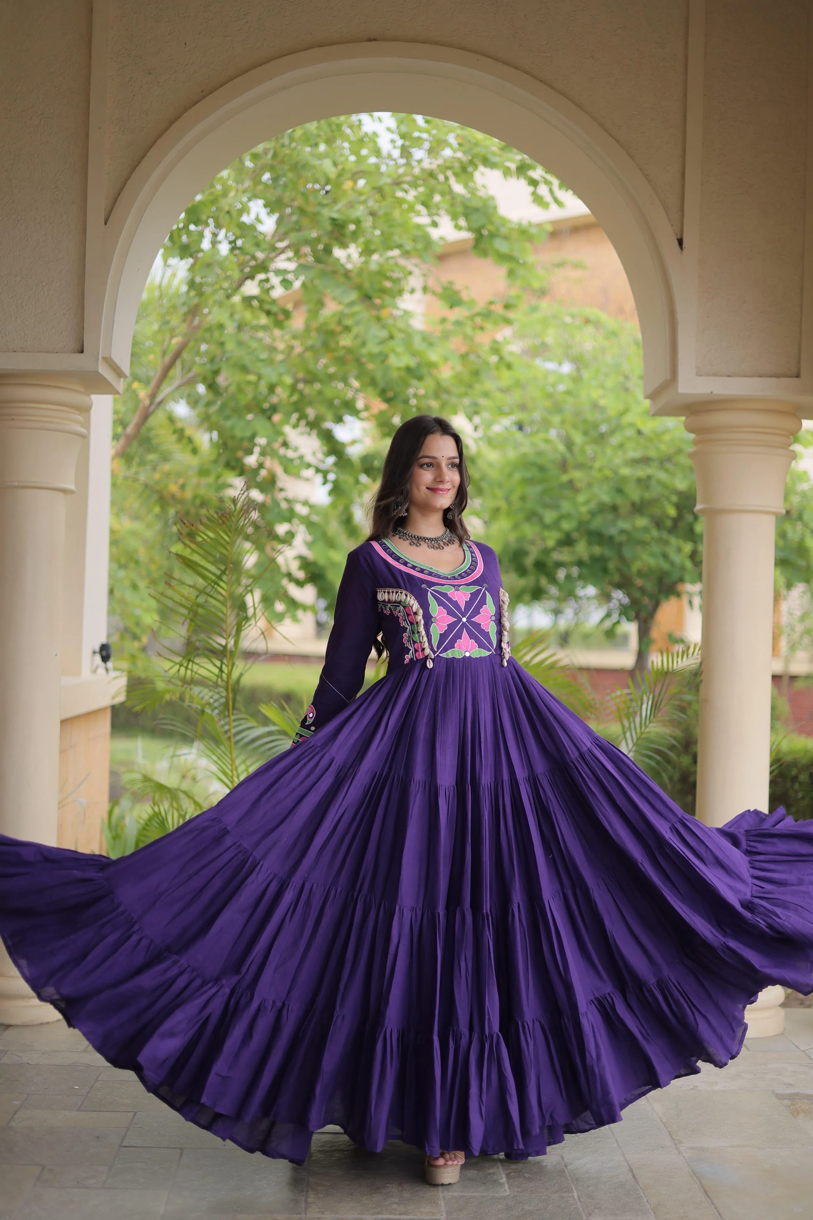 Navratri Gown Collections 2026 Kora Cotton Gown With Multi Thread Embroidery And Mirror Work 2