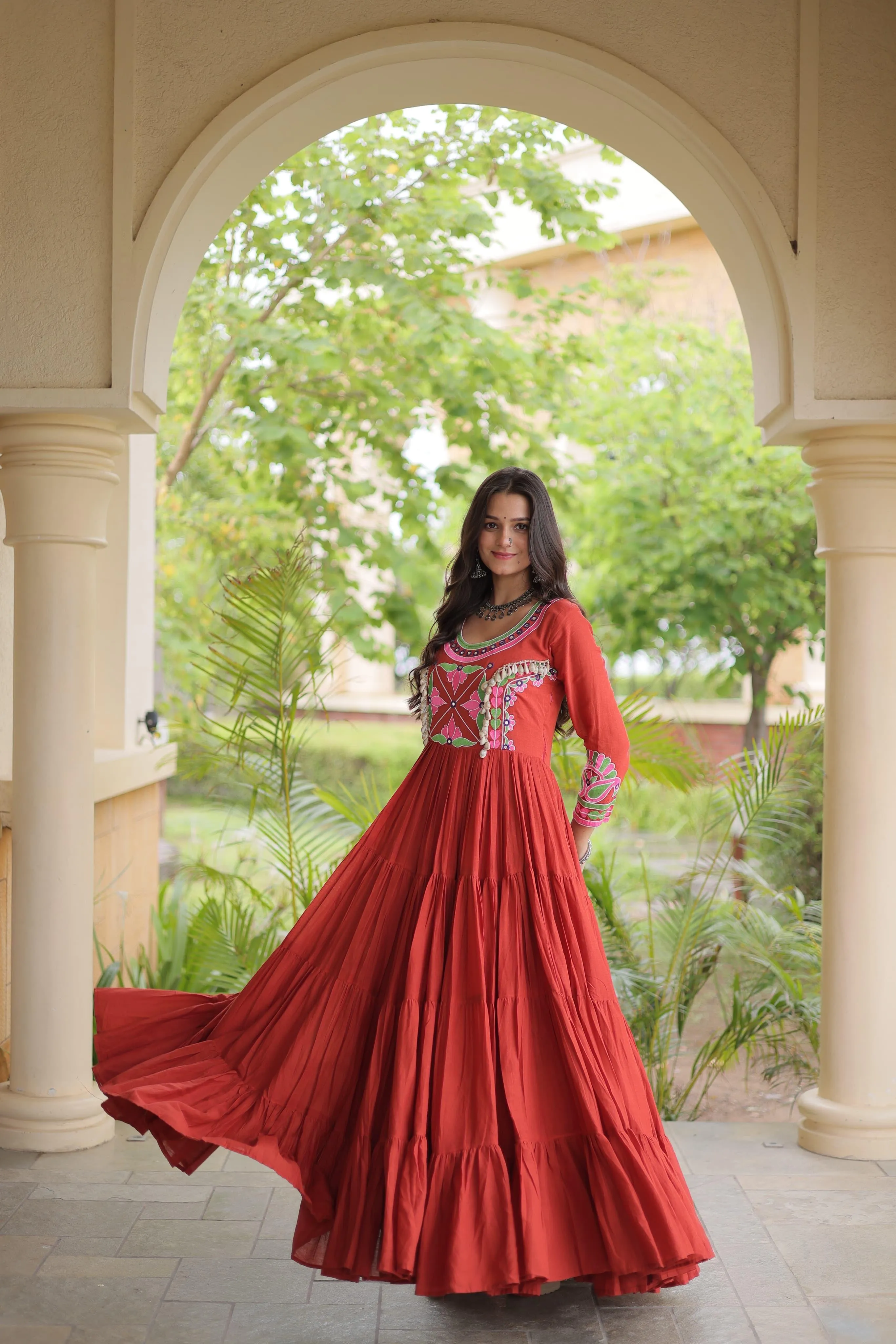 Navratri Gown Collections 2026 Kora Cotton Gown With Multi Thread Embroidery And Mirror Work 3
