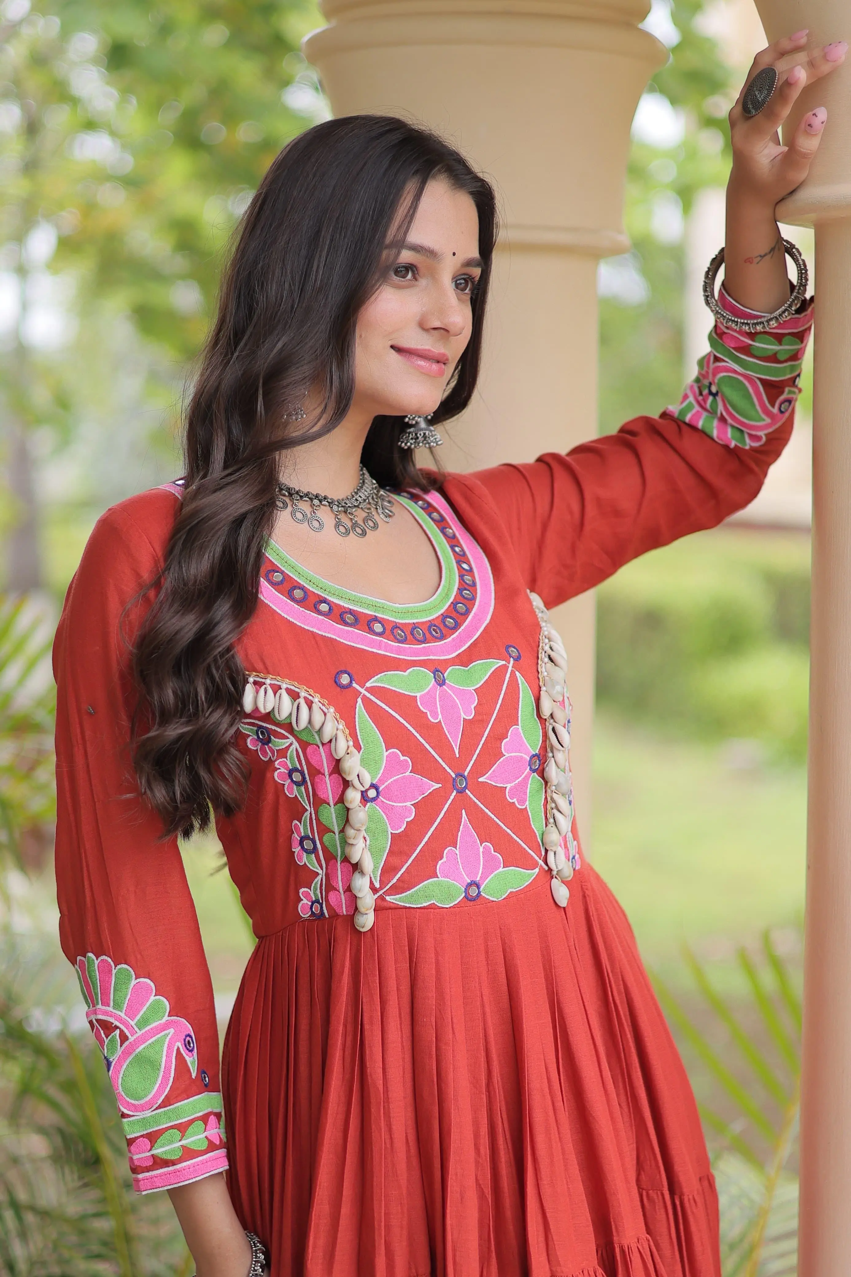 Navratri Gown Collections 2026 Kora Cotton Gown With Multi Thread Embroidery And Mirror Work 4