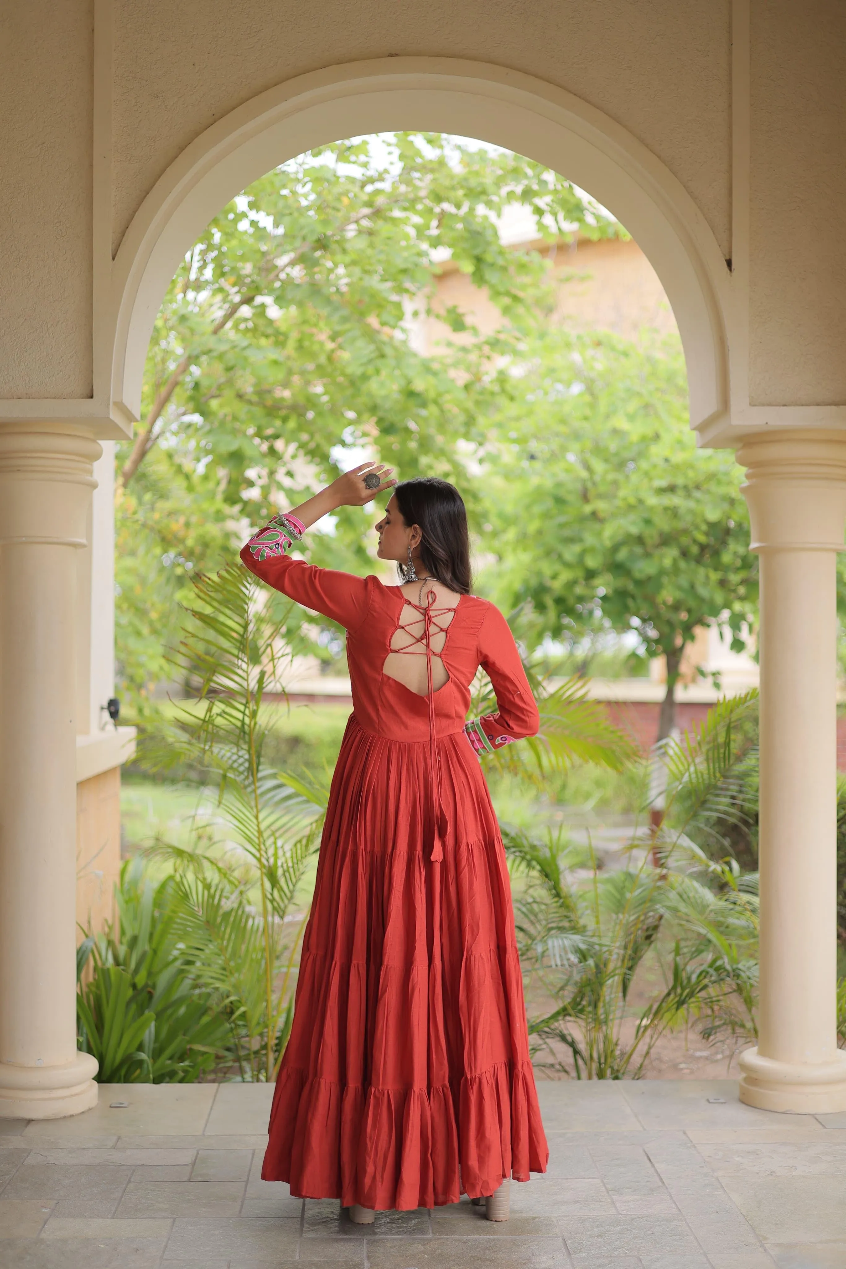 Navratri Gown Collections 2026 Kora Cotton Gown With Multi Thread Embroidery And Mirror Work 6