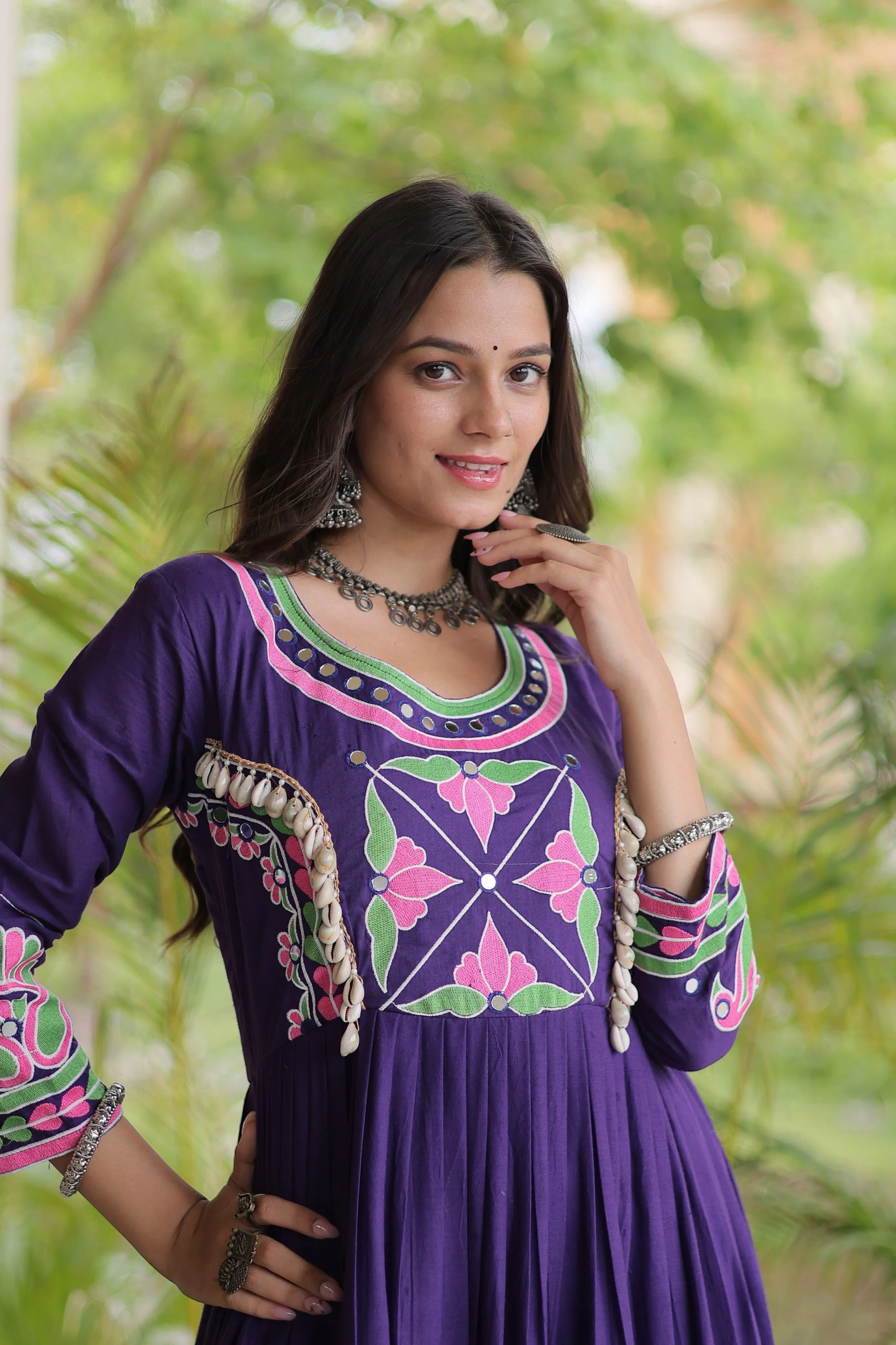 Navratri Gown Collections 2026 Kora Cotton Gown With Multi Thread Embroidery And Mirror Work 7