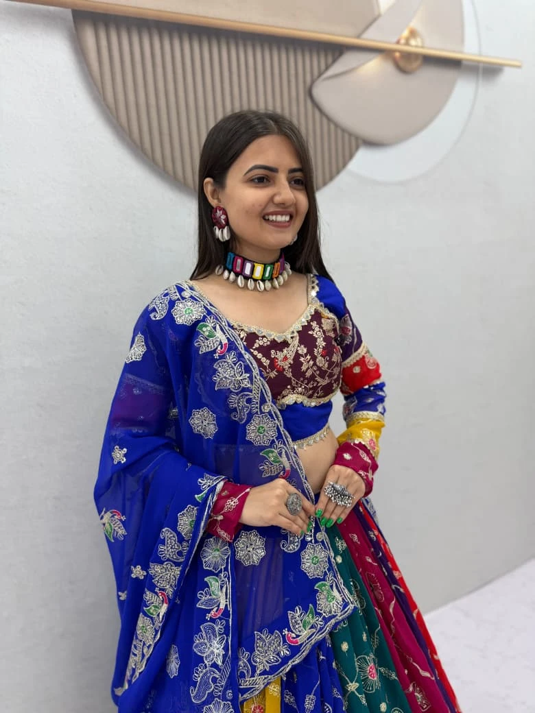 Navratri Special Fox Georgette Lehenga Choli With Embroidery And Mirror Work 3