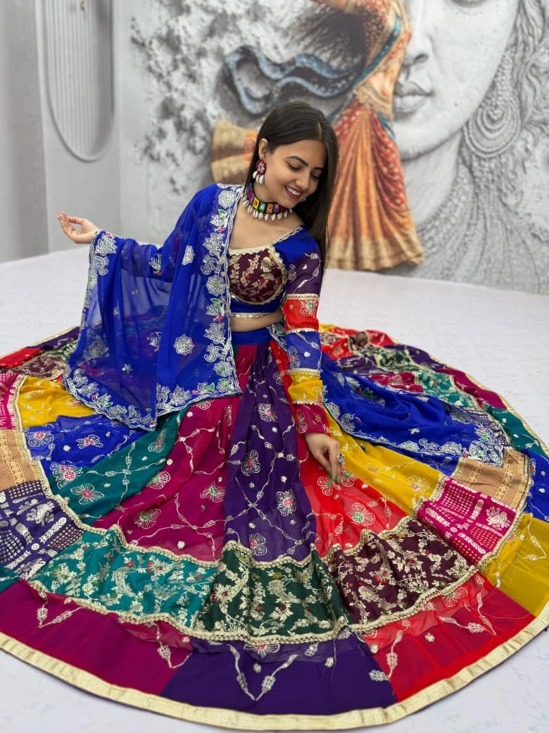 Navratri Special Fox Georgette Lehenga Choli With Embroidery And Mirror Work 5