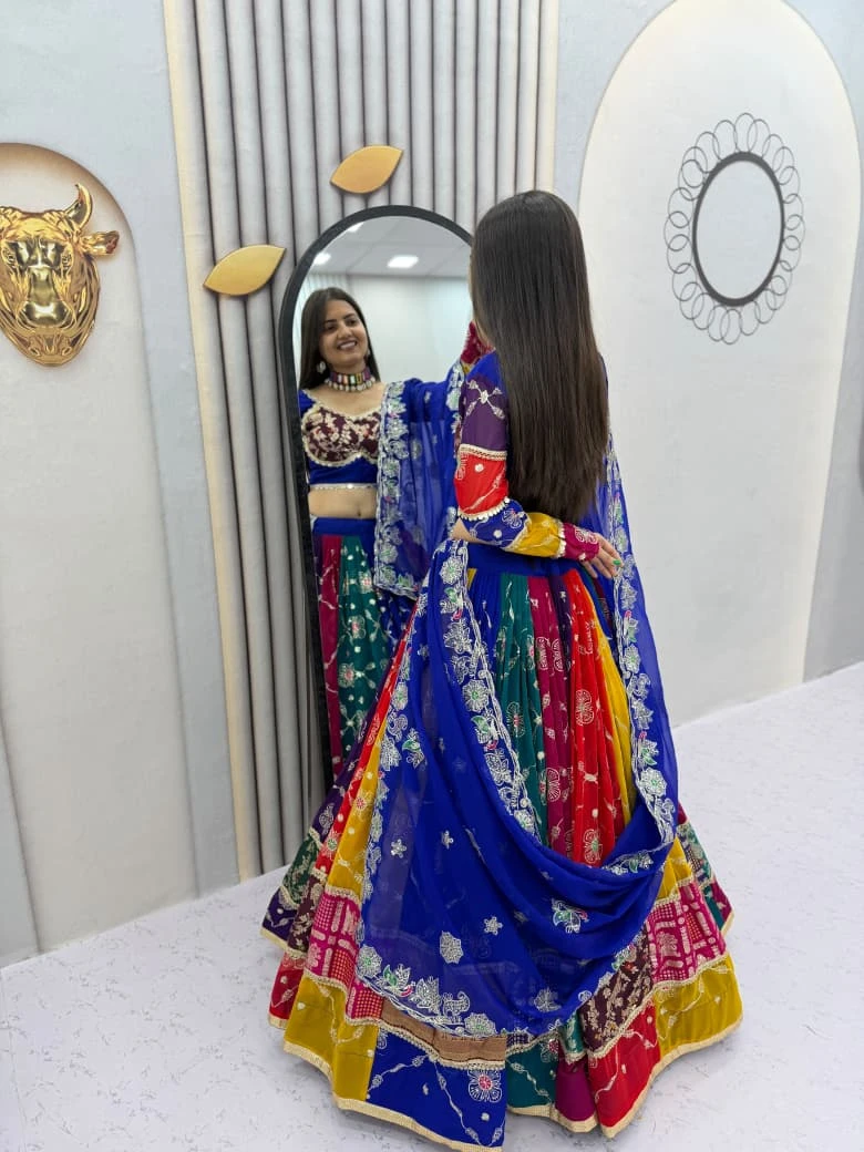 Navratri Special Fox Georgette Lehenga Choli With Embroidery And Mirror Work 9