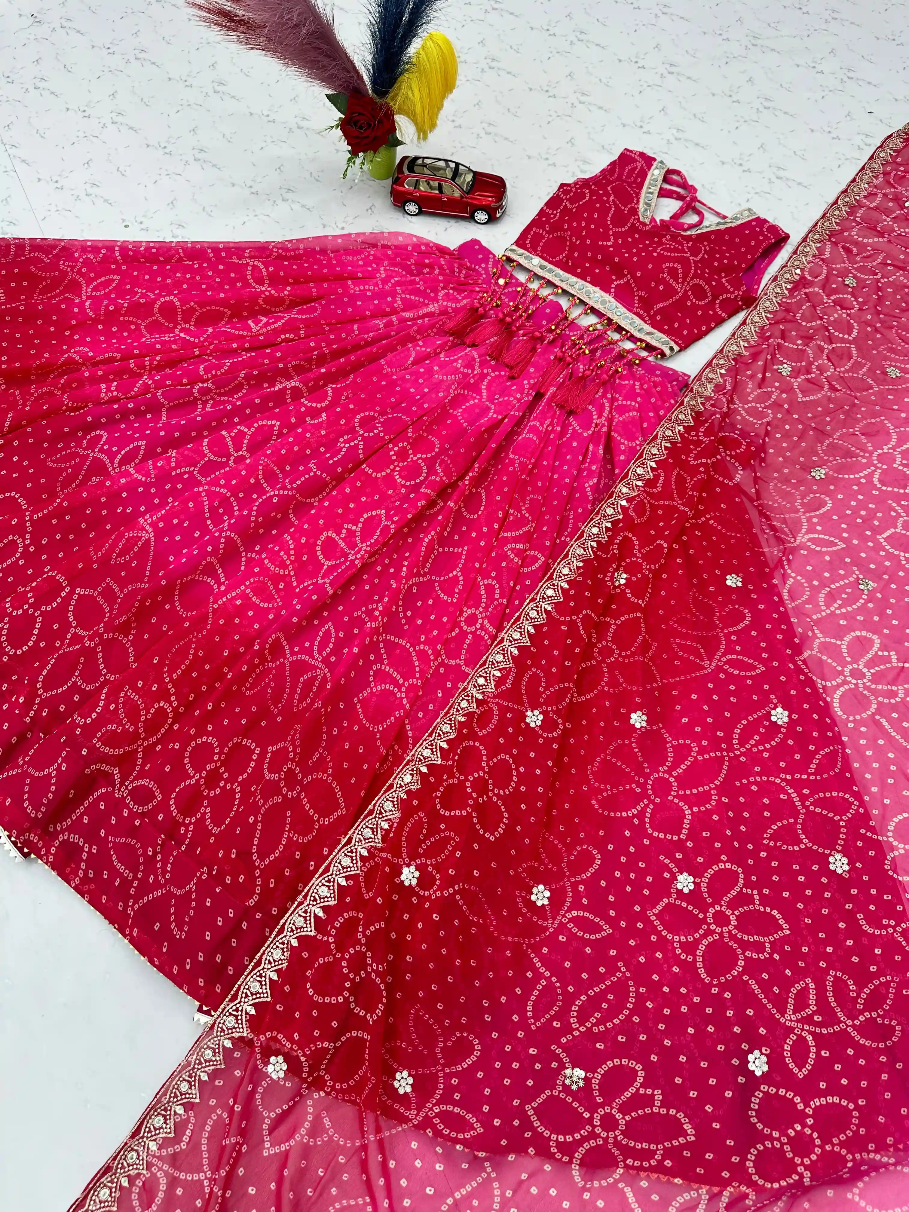 Navratri Special Fox Print Georgette Lehenga Choli With Heavy Embroidery And Samosu Lace Work 12