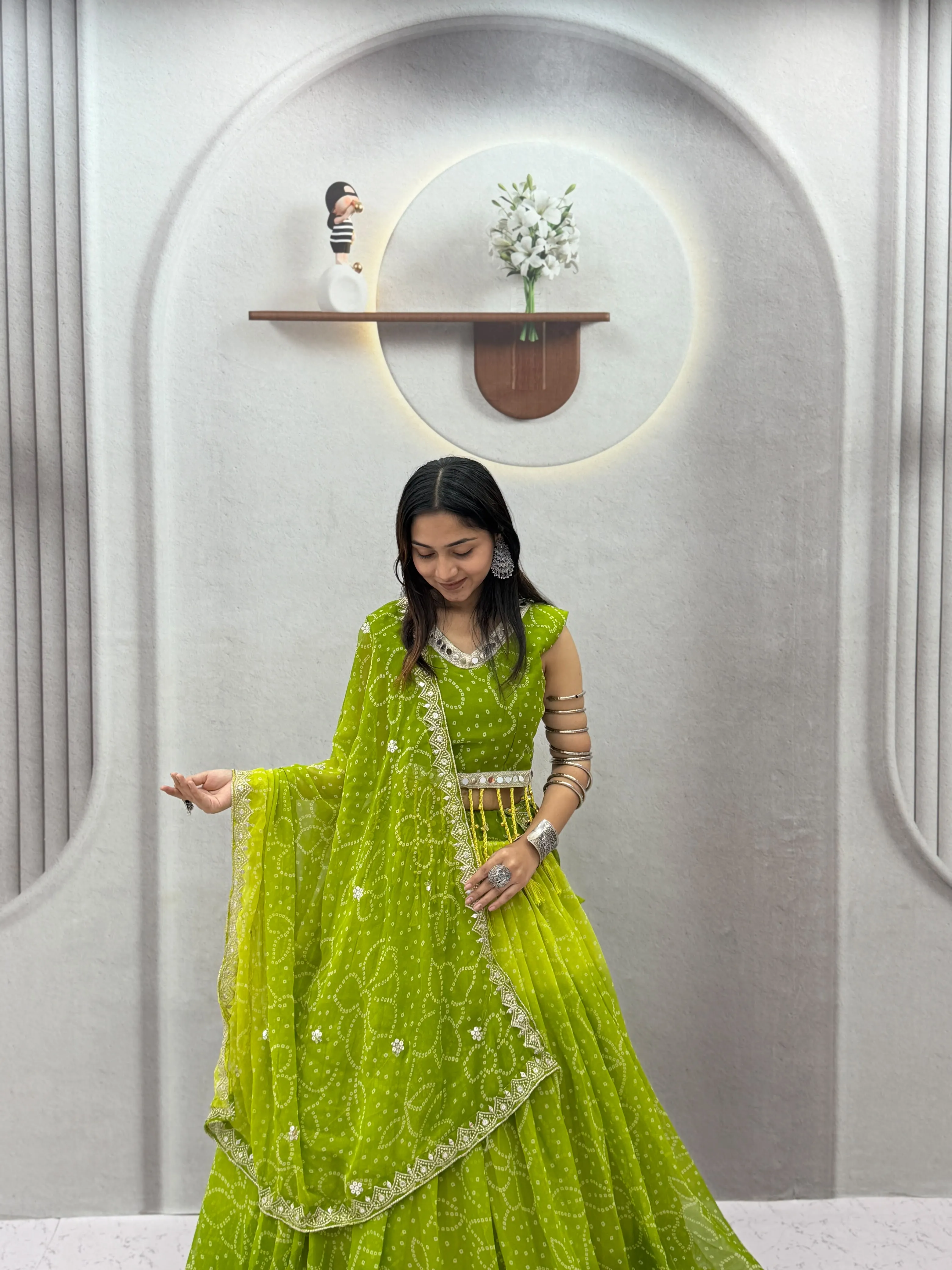 Navratri Special Fox Print Georgette Lehenga Choli With Heavy Embroidery And Samosu Lace Work 2