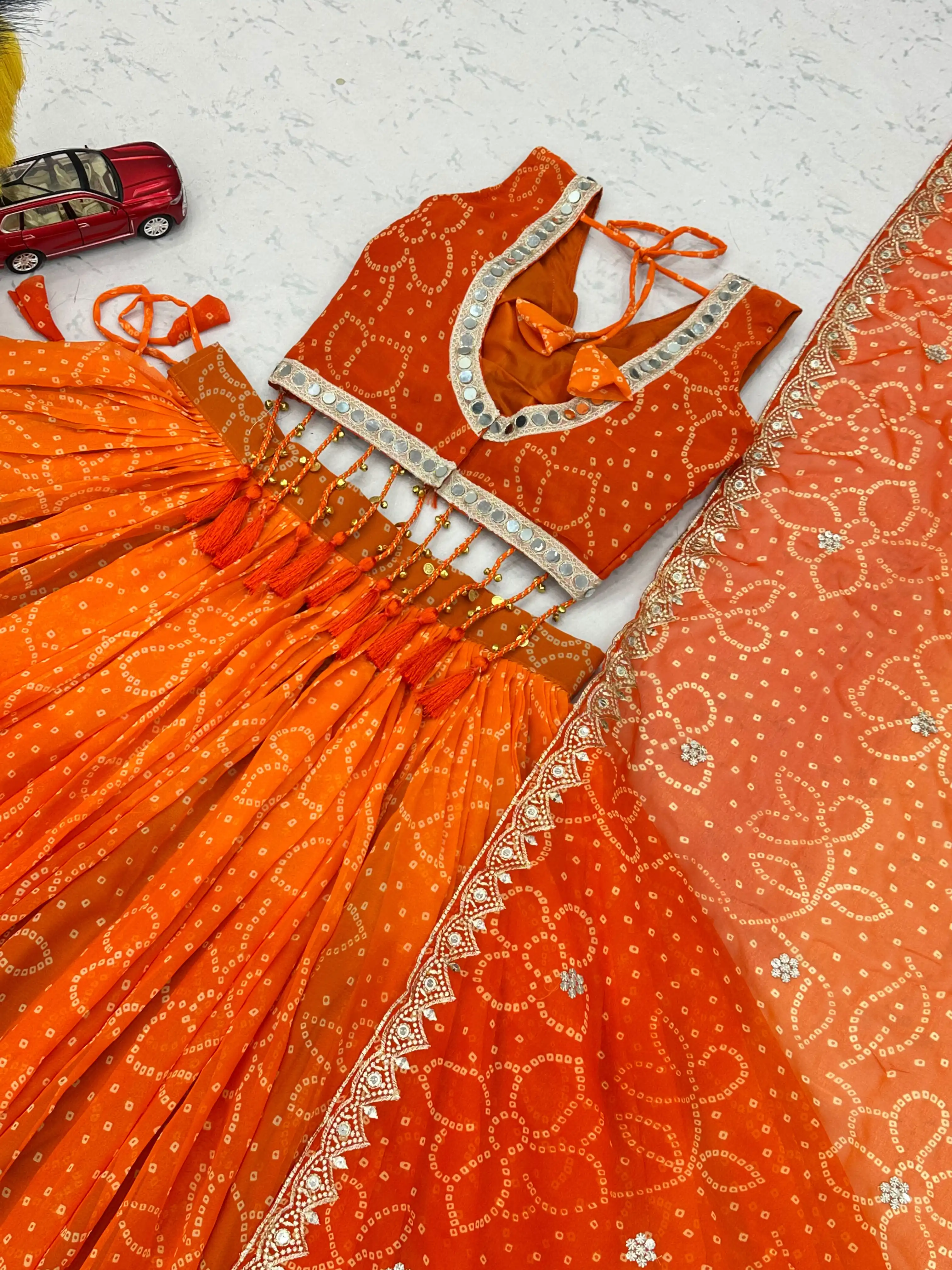 Navratri Special Fox Print Georgette Lehenga Choli With Heavy Embroidery And Samosu Lace Work 3