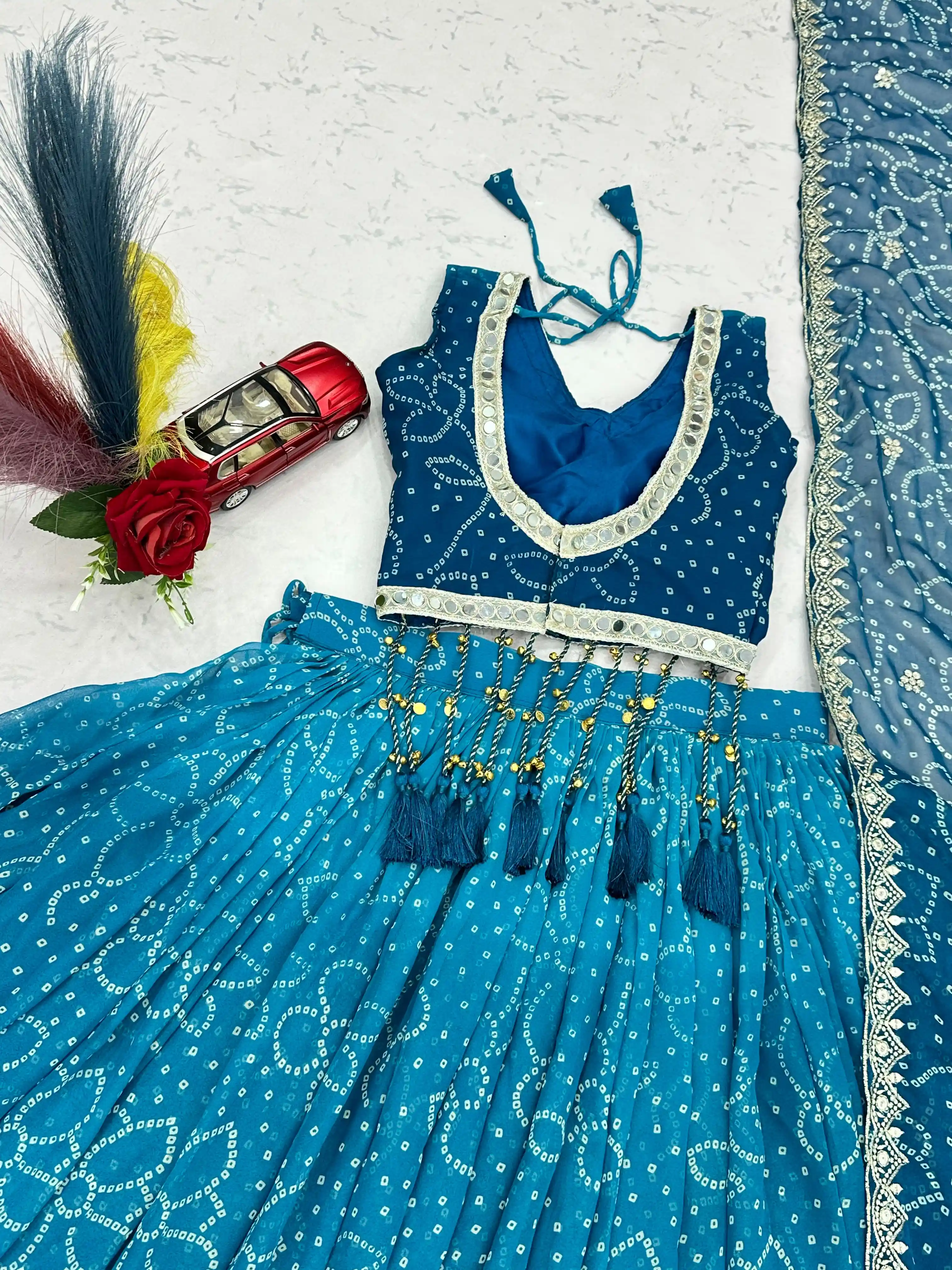 Navratri Special Fox Print Georgette Lehenga Choli With Heavy Embroidery And Samosu Lace Work 4