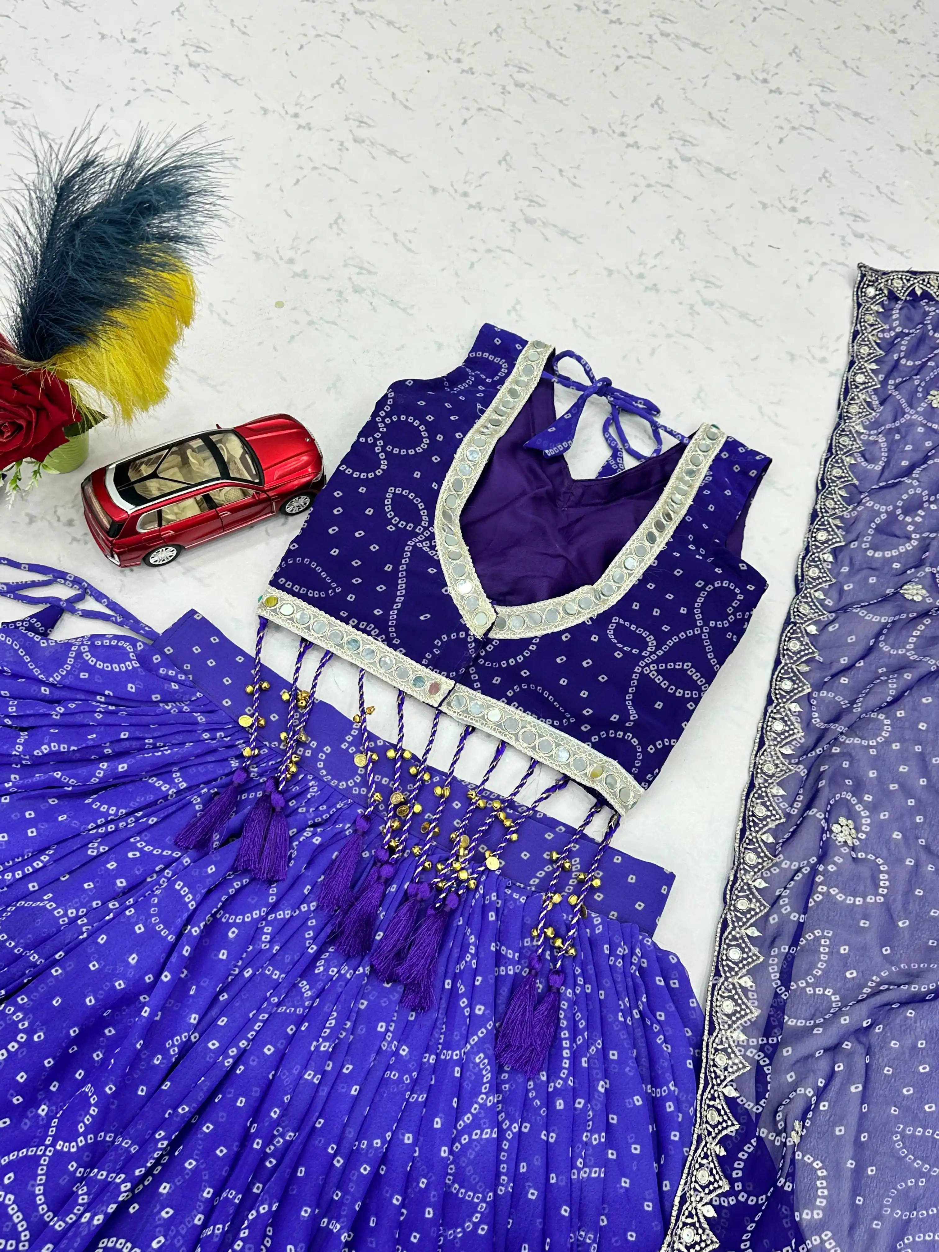 Navratri Special Fox Print Georgette Lehenga Choli With Heavy Embroidery And Samosu Lace Work 9