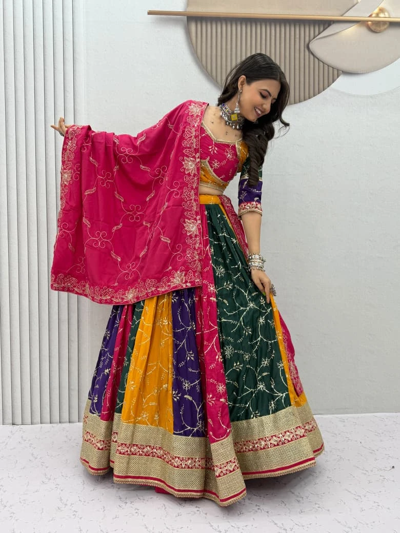Navratri Special Milki Silk Embroidery Lehenga Choli 1