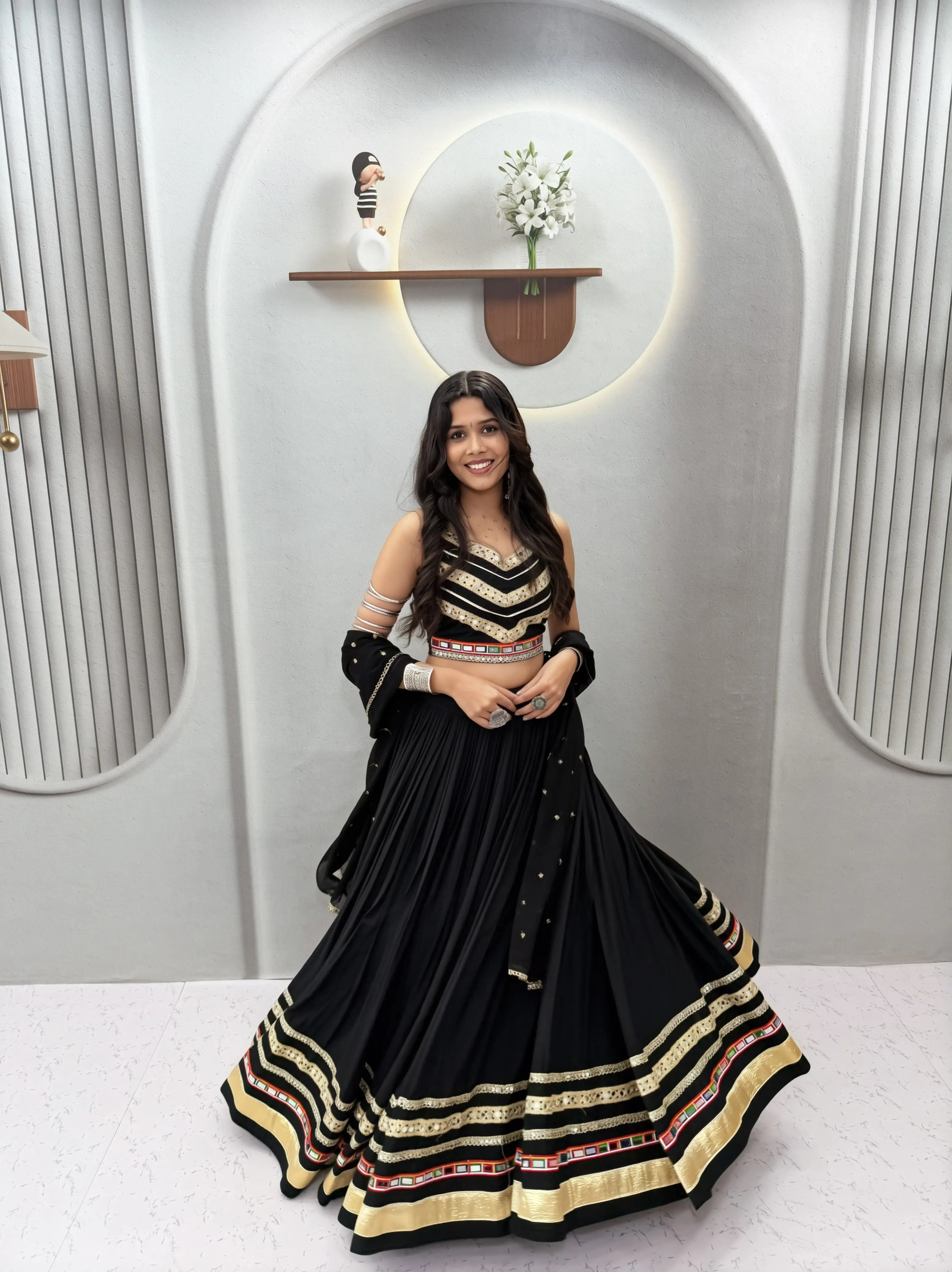 Navratri Special Pure Cotton Lehenga Choli With Heavy Gamthi And Mirror Lace Work 2