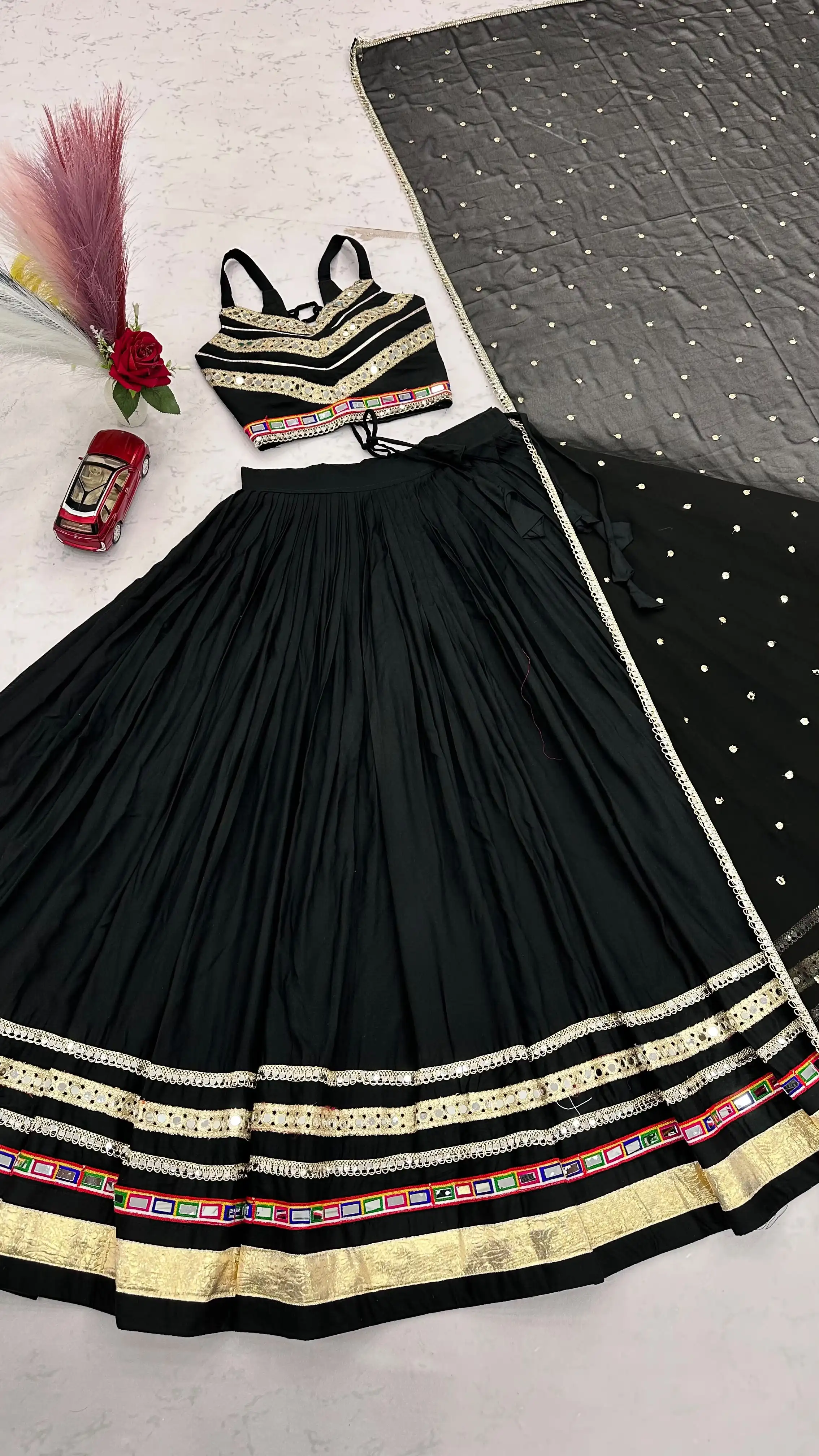 Navratri Special Pure Cotton Lehenga Choli With Heavy Gamthi And Mirror Lace Work 4