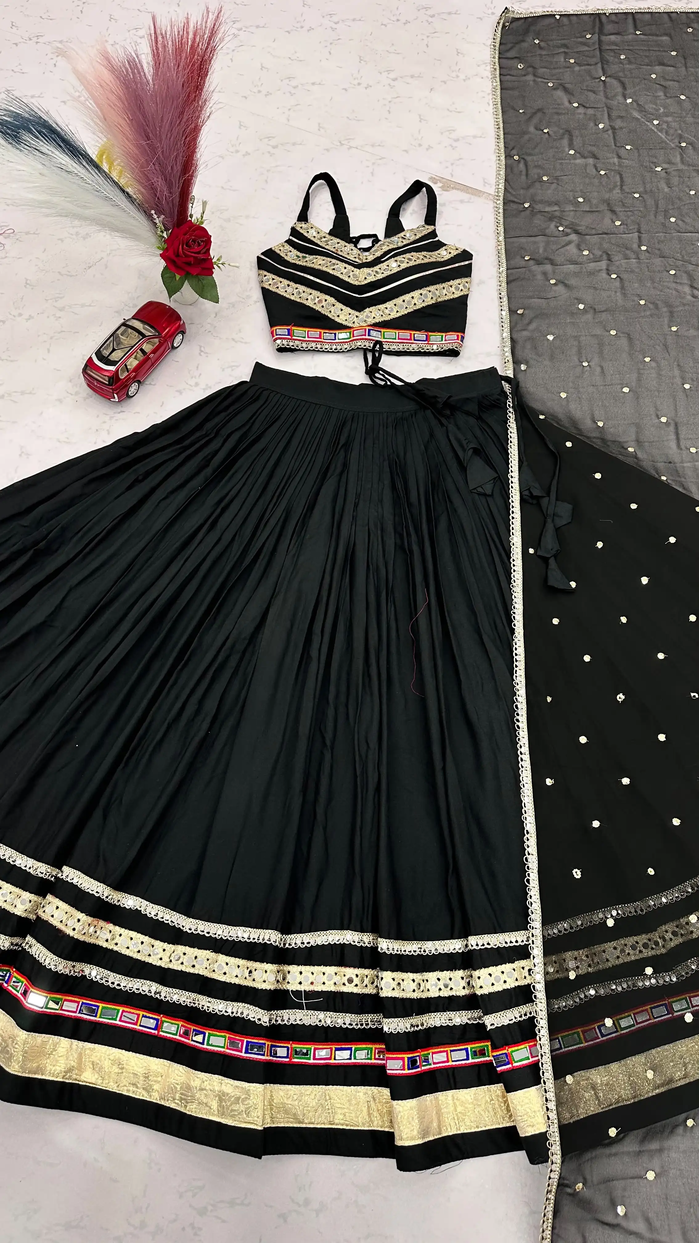 Navratri Special Pure Cotton Lehenga Choli With Heavy Gamthi And Mirror Lace Work 5