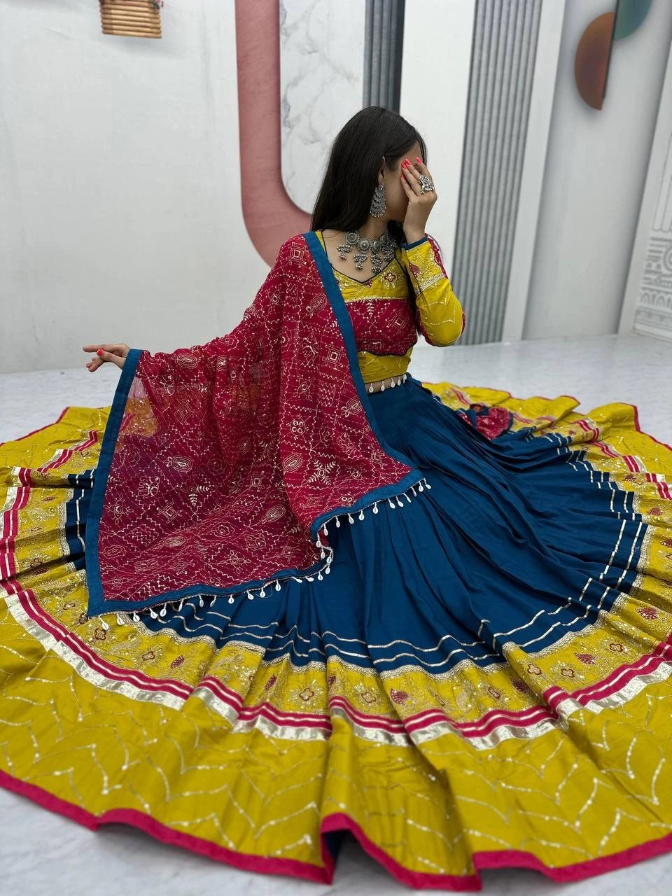 Navratri Special Rayon Cotton Lehenga Choli With Embroidery And Ribbon Lace Work 11