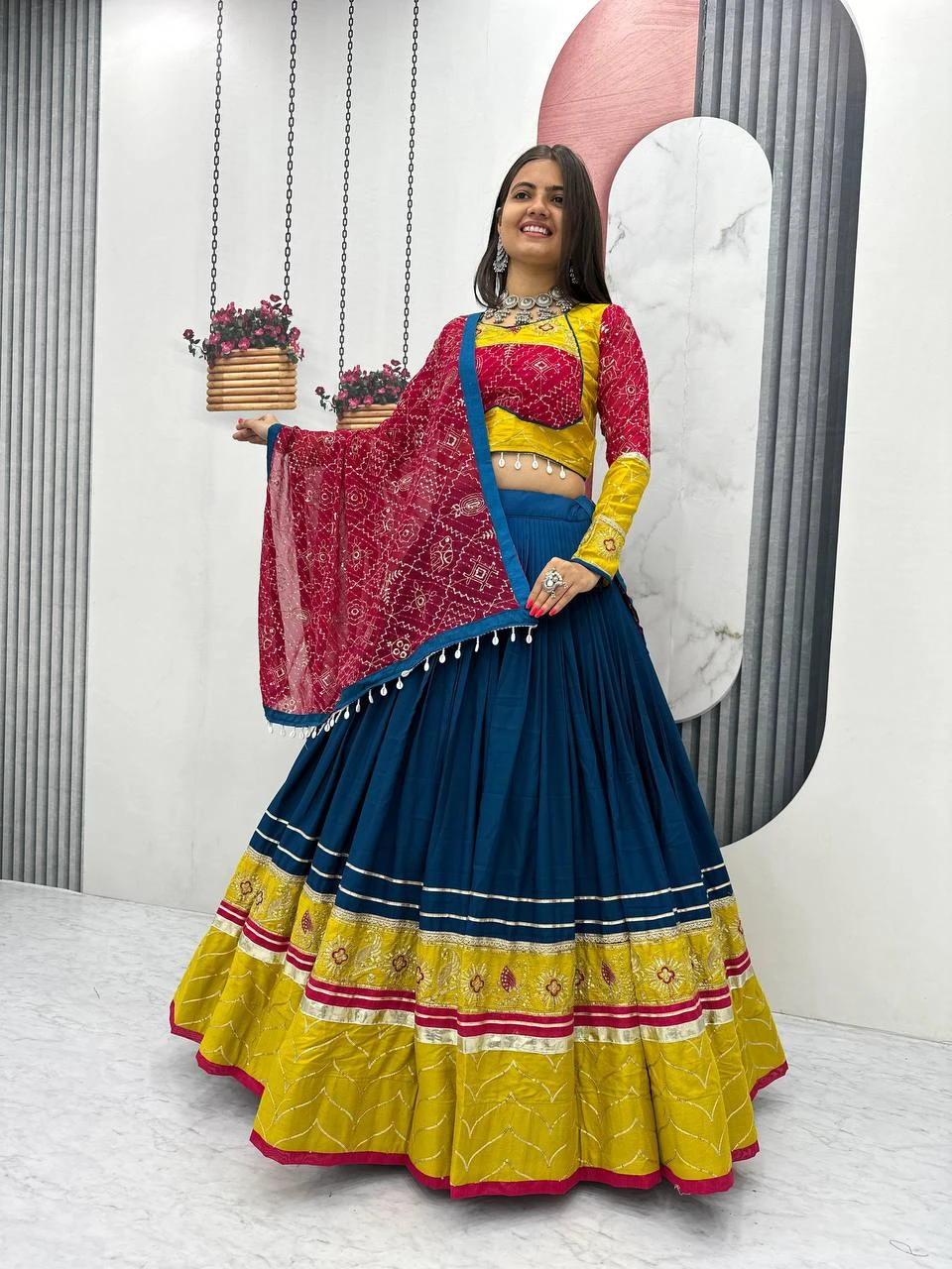 Navratri Special Rayon Cotton Lehenga Choli With Embroidery And Ribbon Lace Work 2