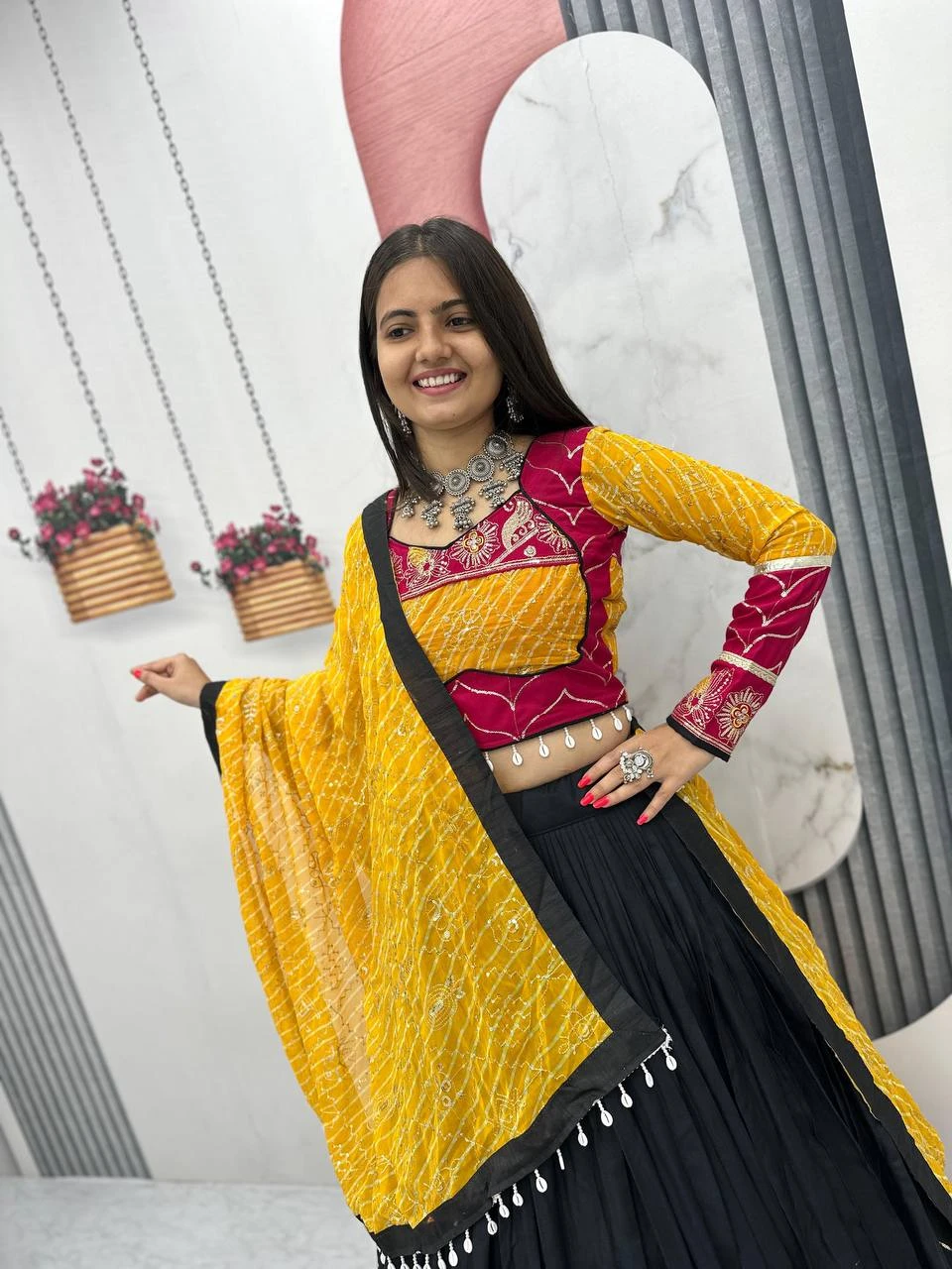 Navratri Special Rayon Cotton Lehenga Choli With Embroidery And Ribbon Lace Work 3