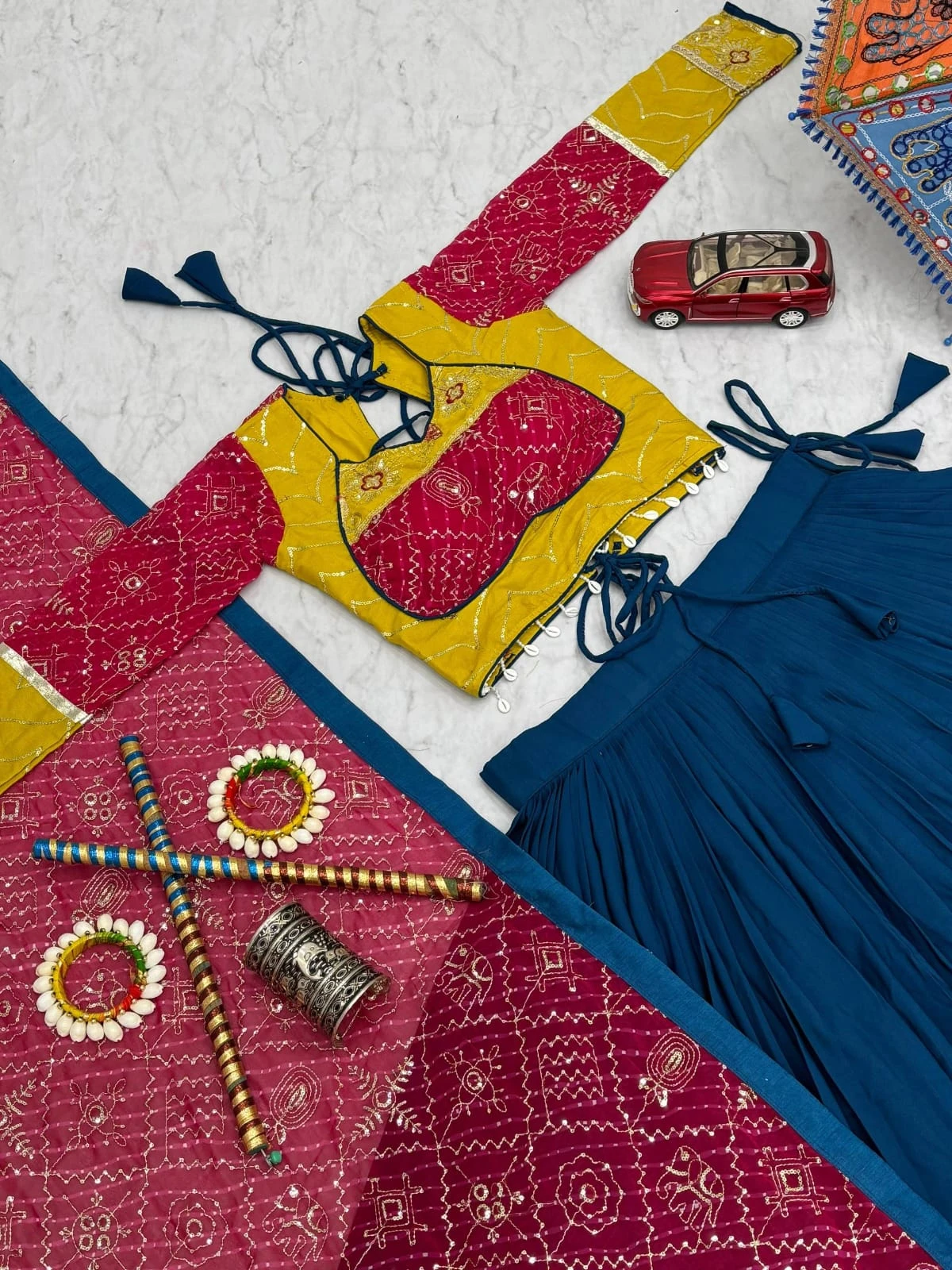 Navratri Special Rayon Cotton Lehenga Choli With Embroidery And Ribbon Lace Work 4
