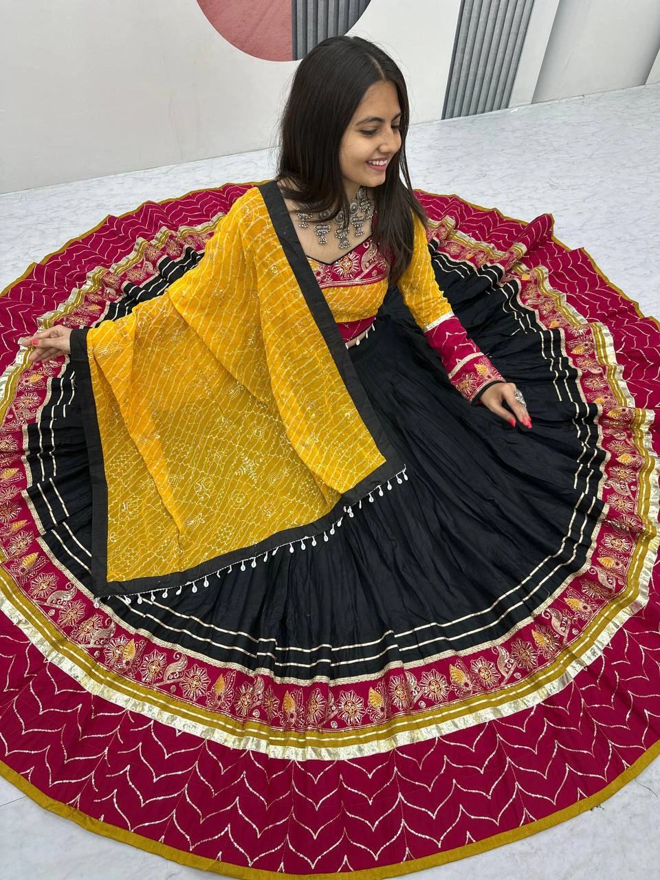 Navratri Special Rayon Cotton Lehenga Choli With Embroidery And Ribbon Lace Work 7