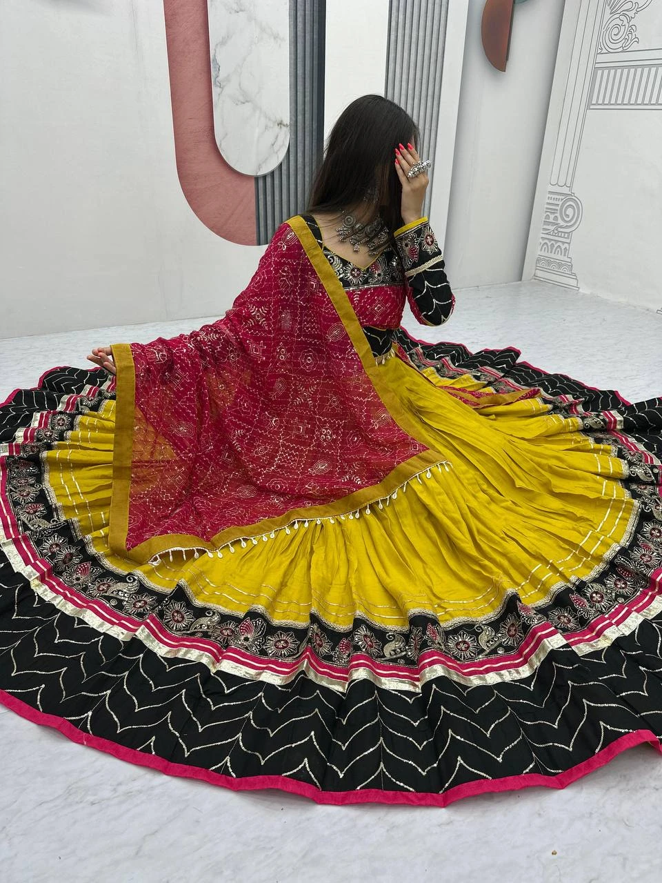 Navratri Special Rayon Cotton Lehenga Choli With Embroidery And Ribbon Lace Work 8