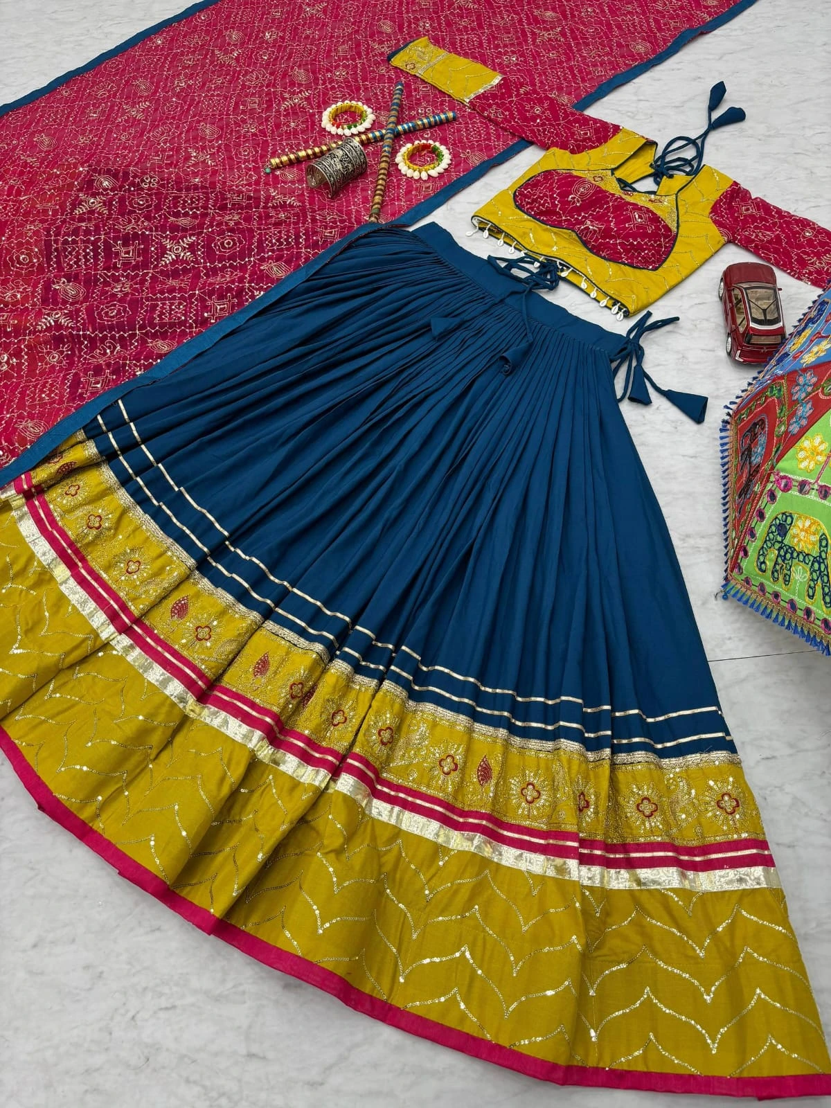 Navratri Special Rayon Cotton Lehenga Choli With Embroidery And Ribbon Lace Work 9