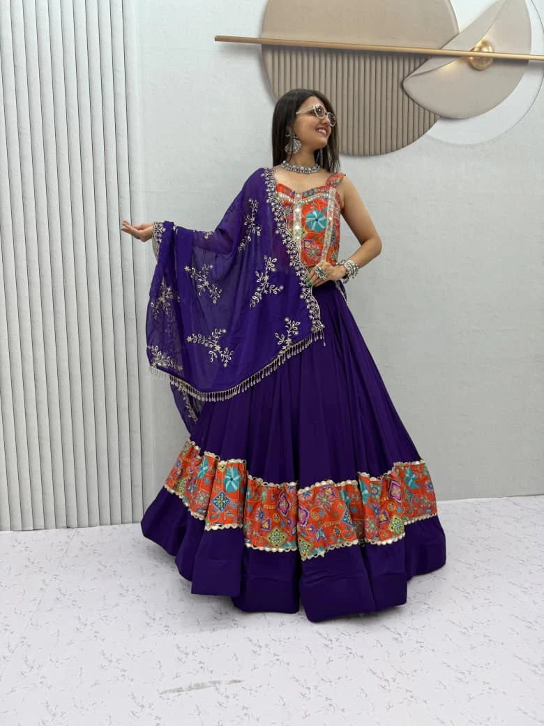 Navratri Special Rayon Cotton Lehenga Choli With Real Mirror Work Jacket