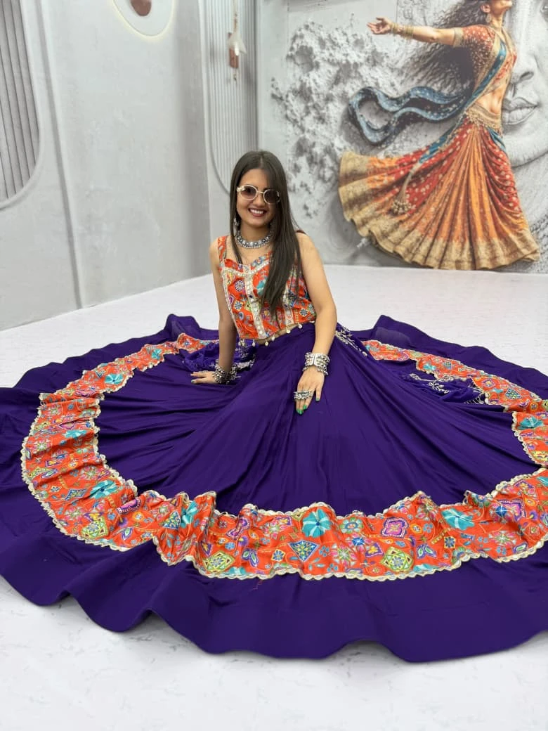 Navratri Special Rayon Cotton Lehenga Choli With Real Mirror Work Jacket 2
