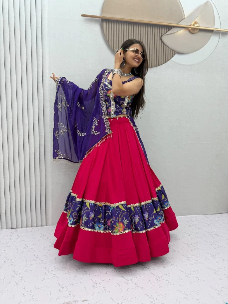 Navratri Special Rayon Cotton Lehenga Choli With Real Mirror Work Jacket 5