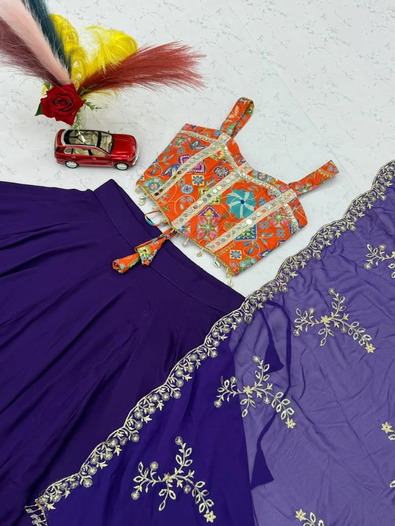 Navratri Special Rayon Cotton Lehenga Choli With Real Mirror Work Jacket 6