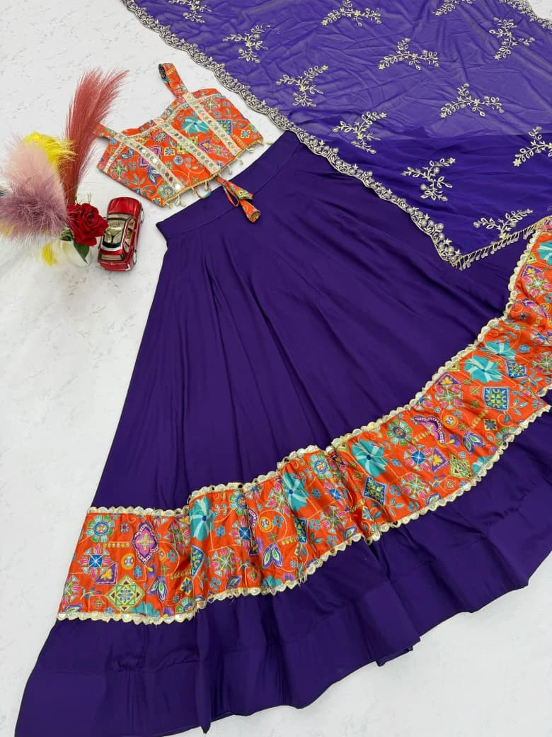 Navratri Special Rayon Cotton Lehenga Choli With Real Mirror Work Jacket 7