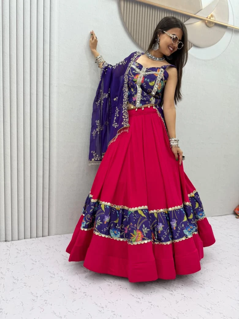 Navratri Special Silk And Rayon Cotton Lehenga Choli With Mirror Work 2