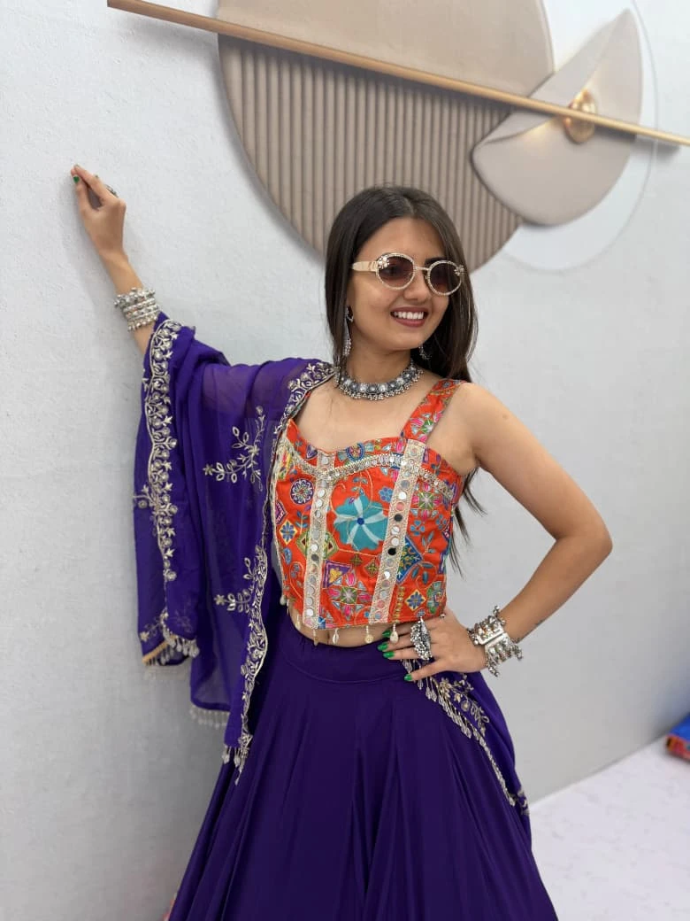 Navratri Special Silk And Rayon Cotton Lehenga Choli With Mirror Work 3